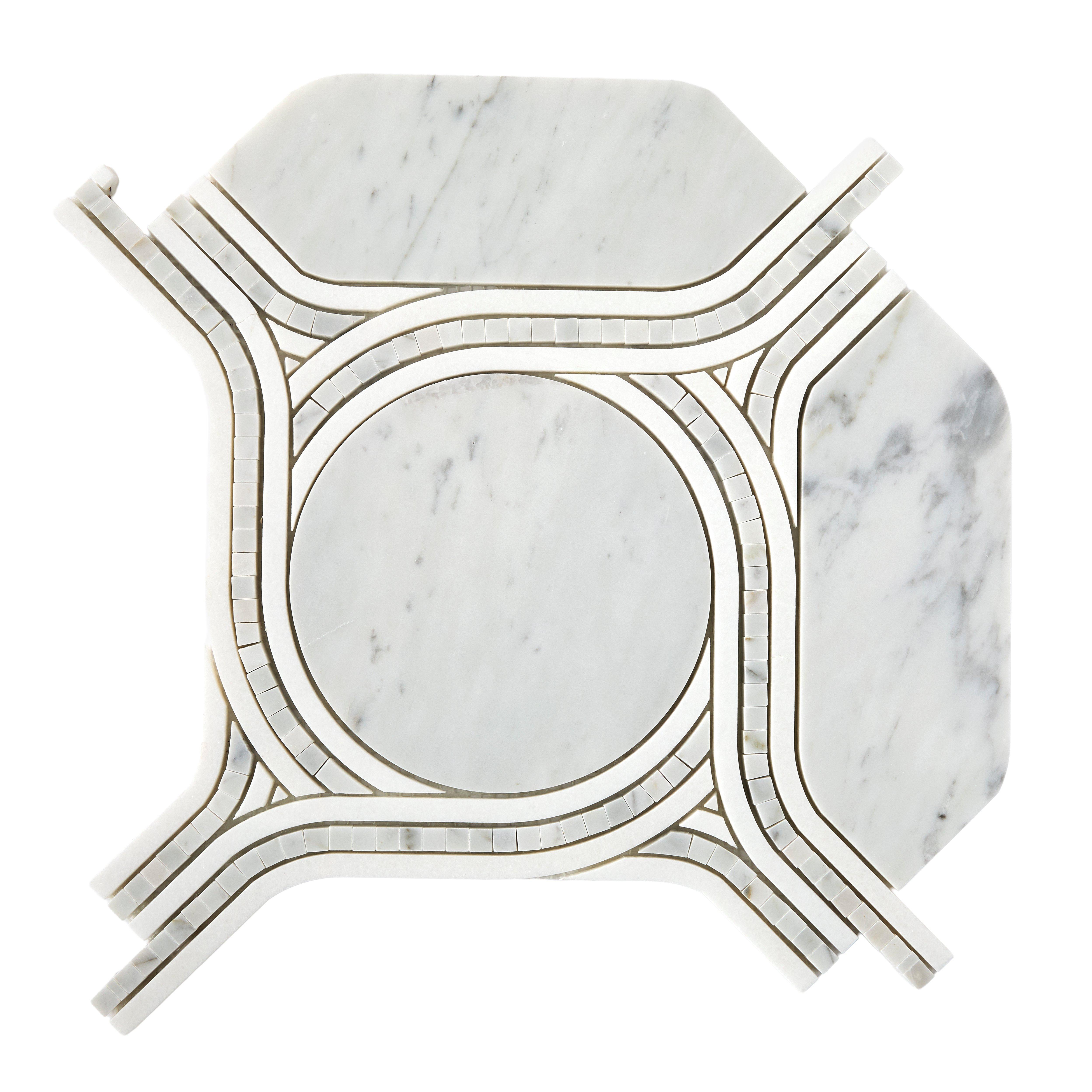 Cambridge Carrara Thassos Waterjet Polished Marble Mosaic