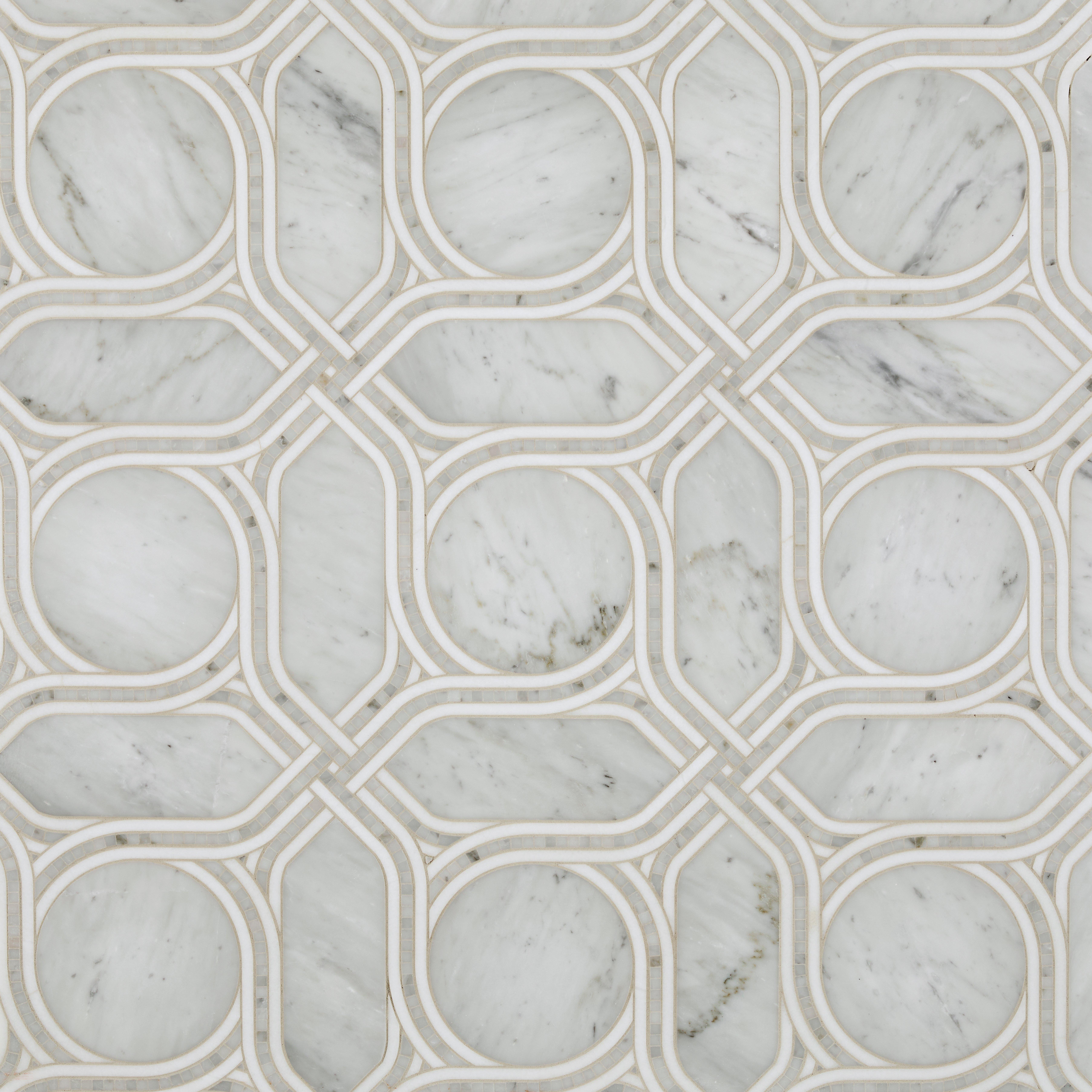 Cambridge Carrara Thassos Waterjet Polished Marble Mosaic