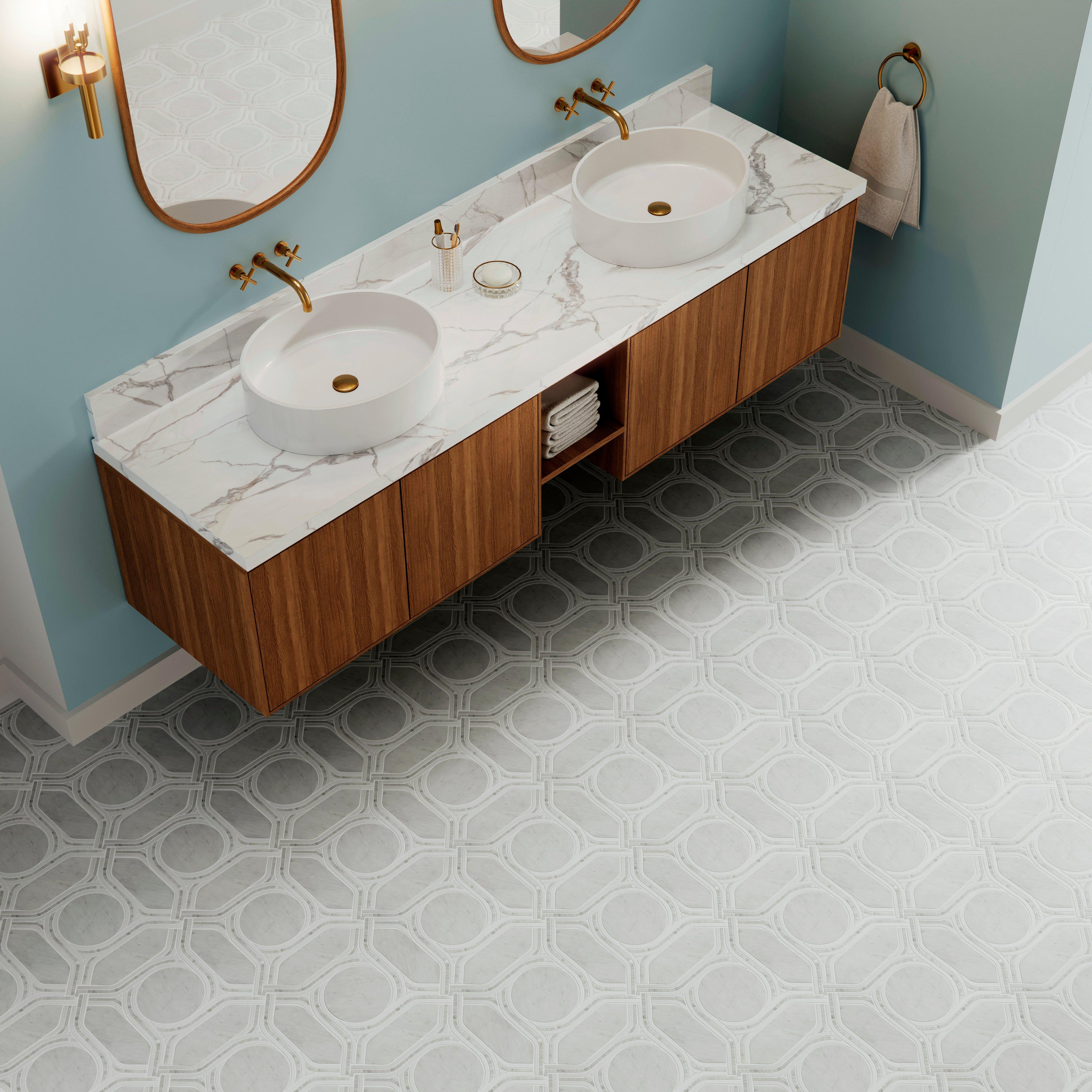 Cambridge Carrara Thassos Waterjet Polished Marble Mosaic