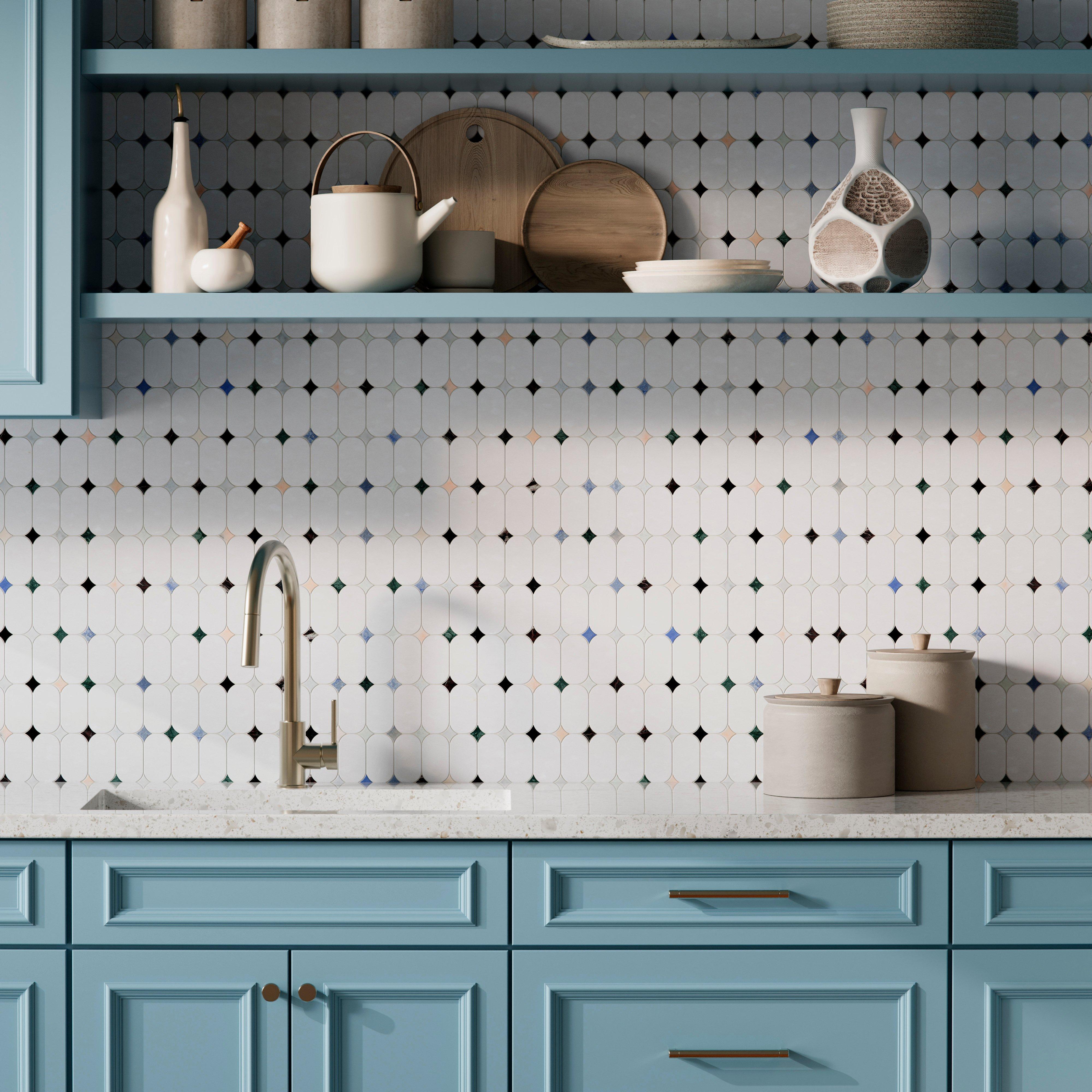 Marquise Thassos Multi Finish Marble Mosaic