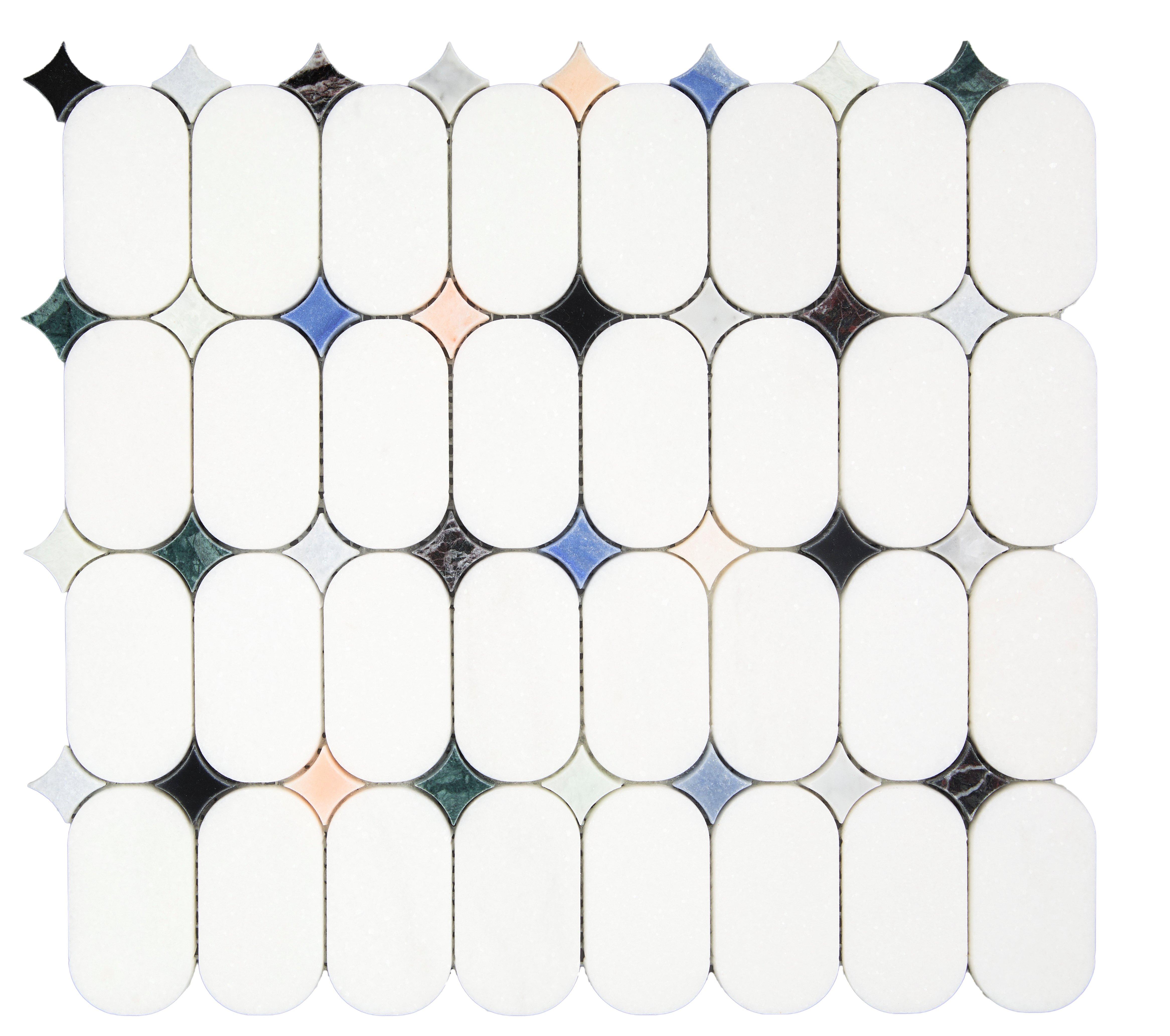 Marquise Thassos Multi Finish Marble Mosaic