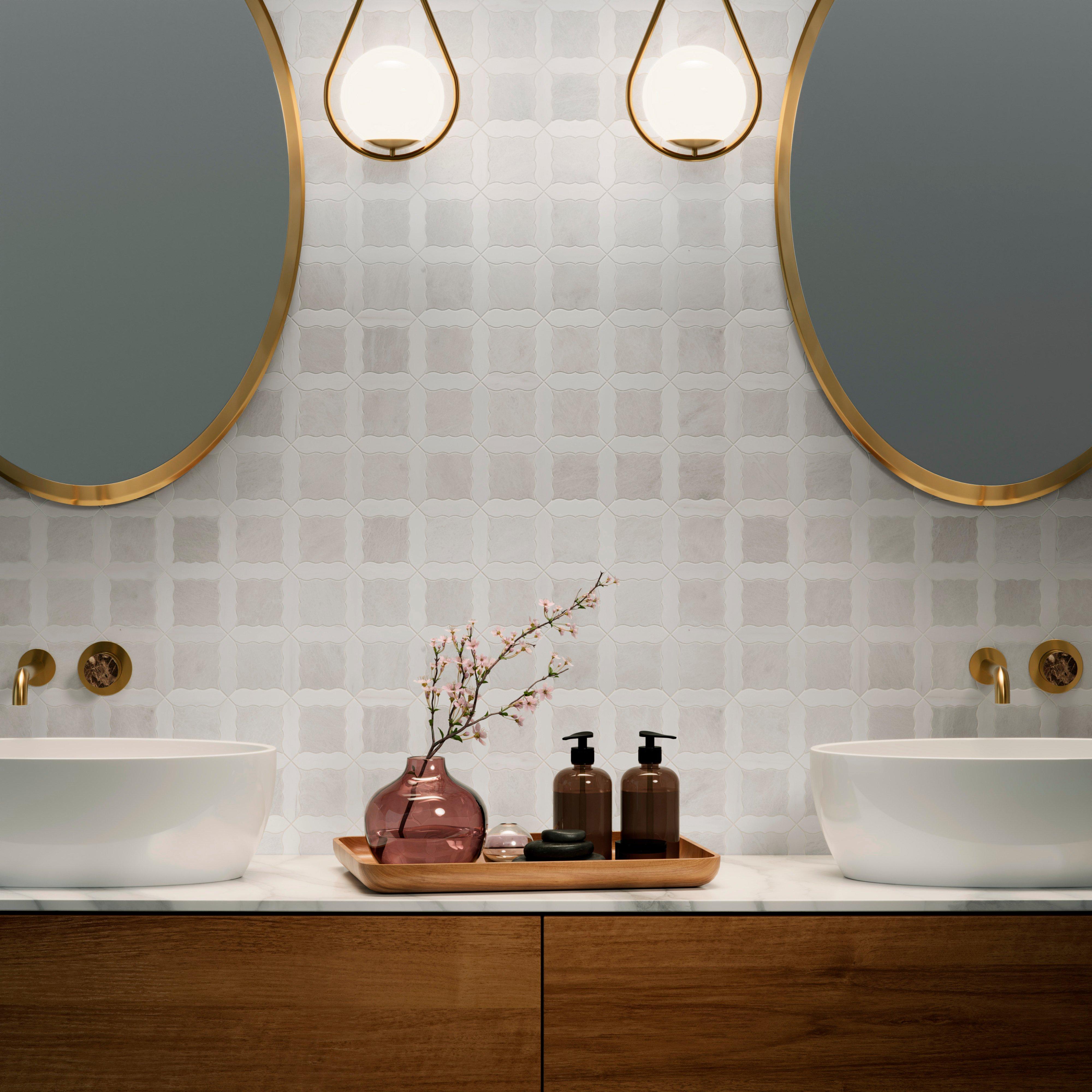 Mariposa Iceberg Dolomite Waterjet Polished Marble Mosaic