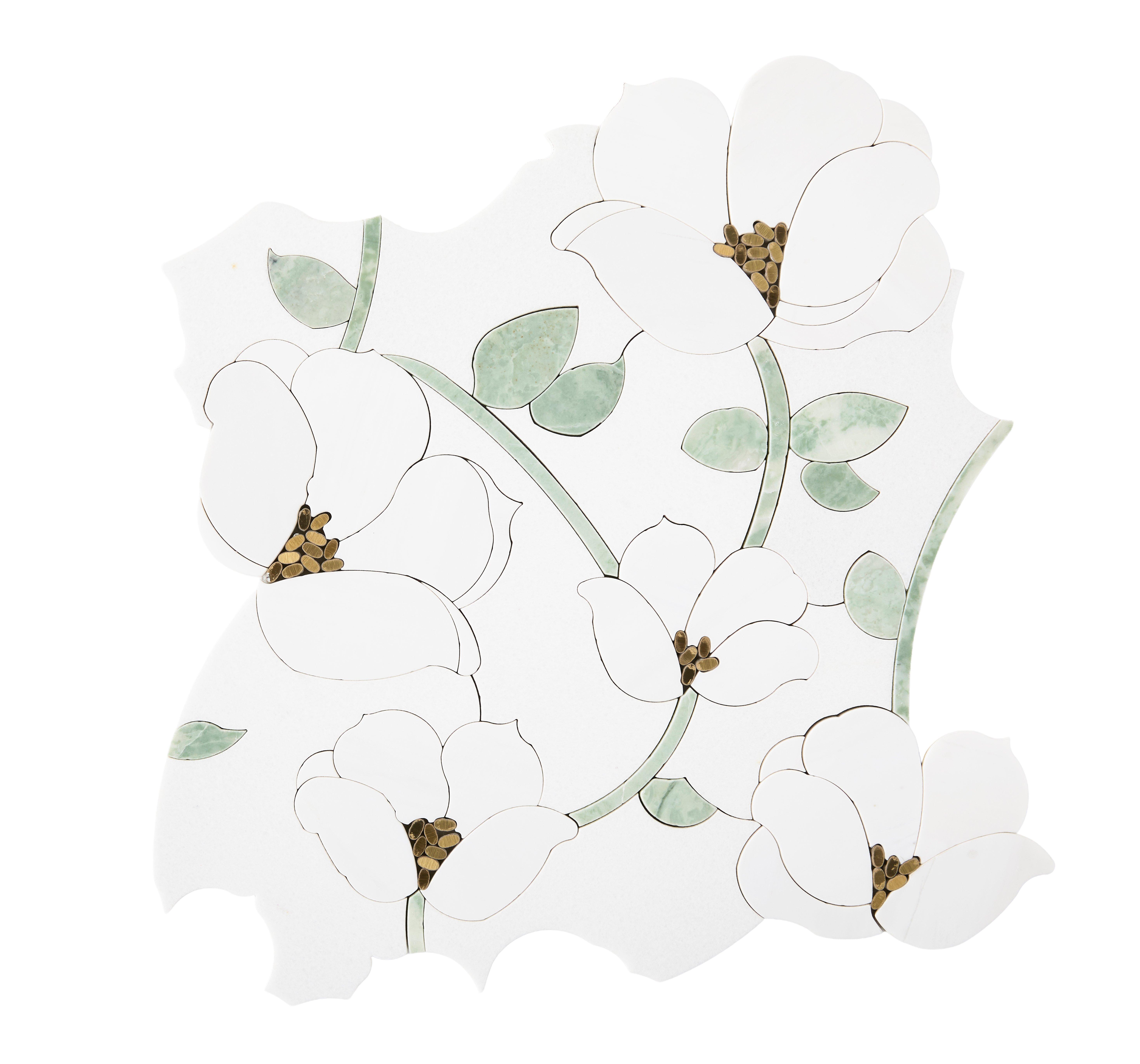 Blossom Thassos Emerald Shores Dolomite Waterjet Marble Mosaic
