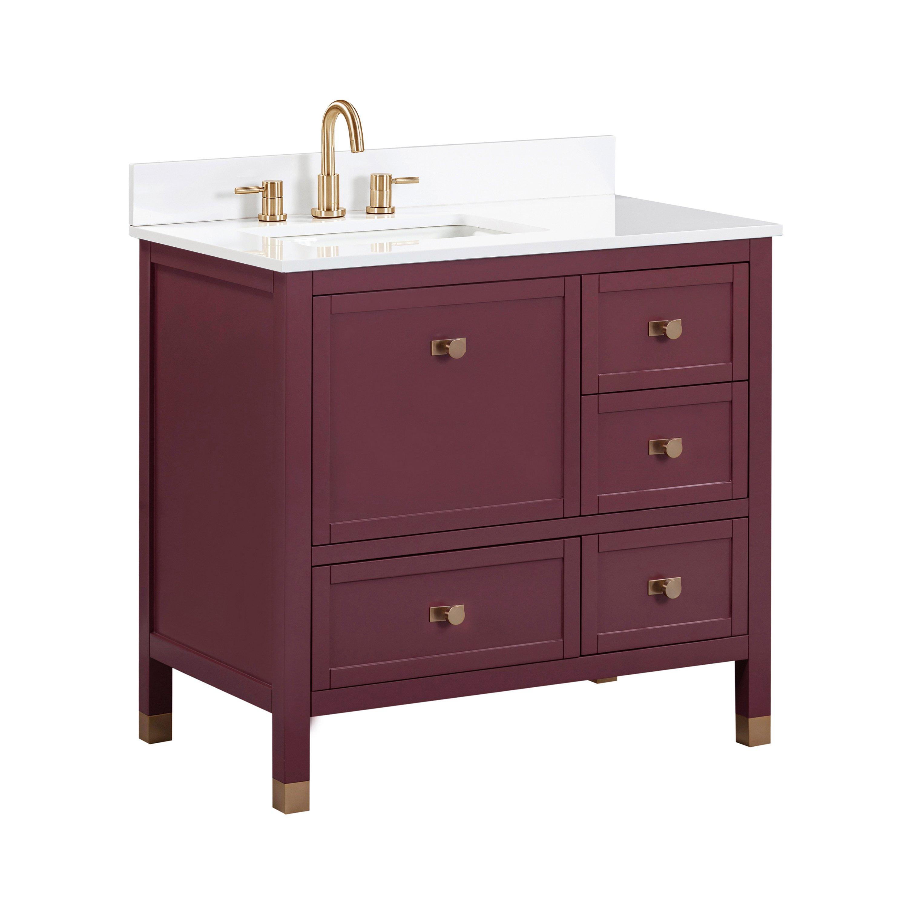 Audrey 37 in. Burgundy Red Vanity with Engineered Stone Top