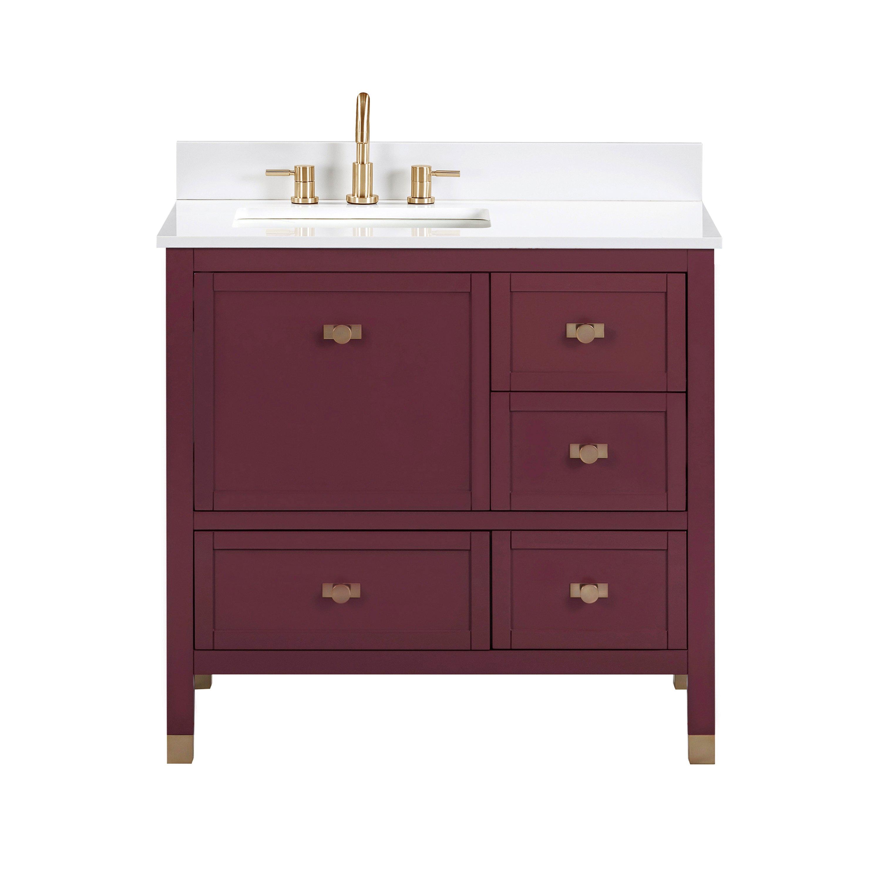 Audrey 37 in. Burgundy Red Vanity with Engineered Stone Top