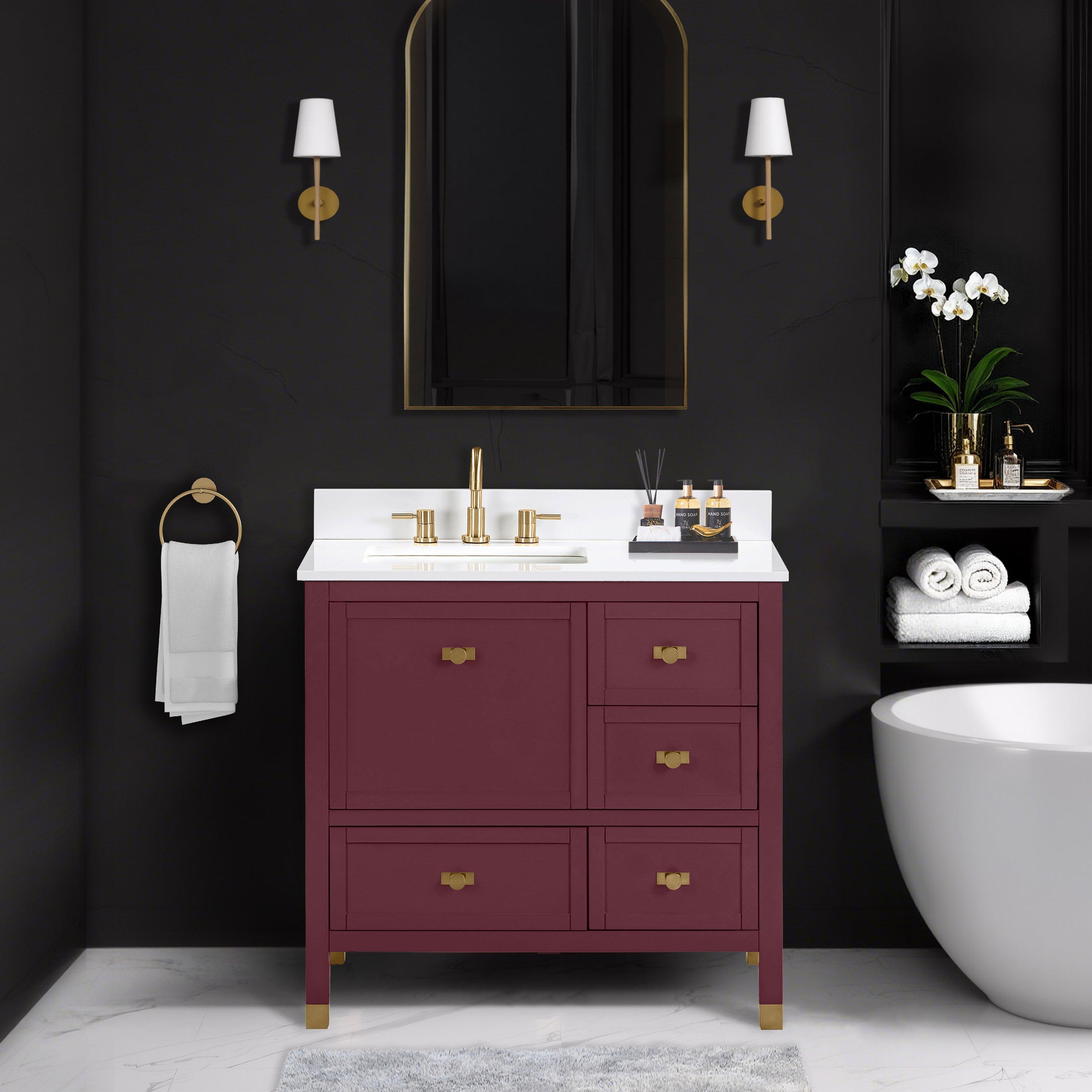 Audrey 37 in. Burgundy Red Vanity with Engineered Stone Top