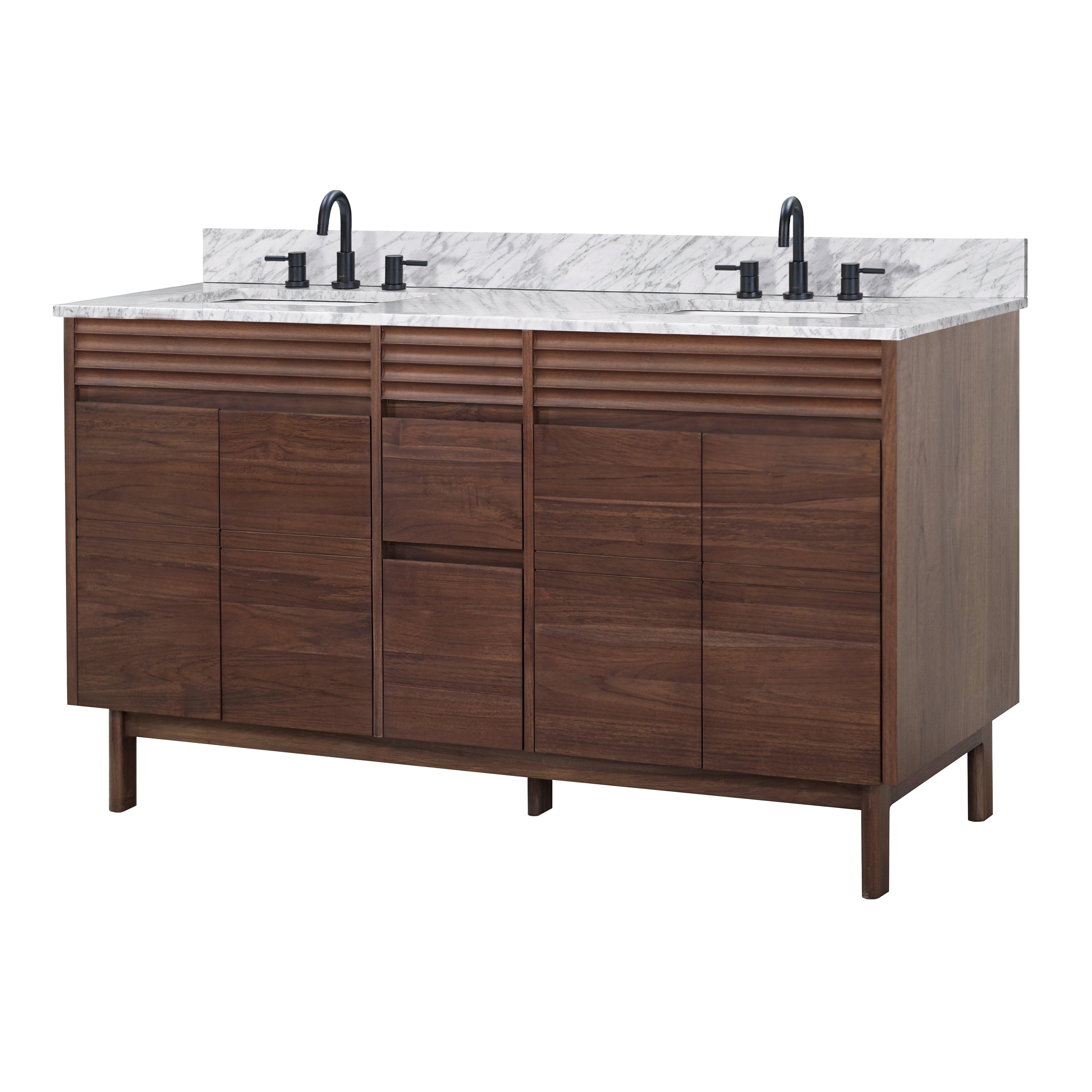 Chaval 61 in. Coffee Brown Vanity with Carrara Top