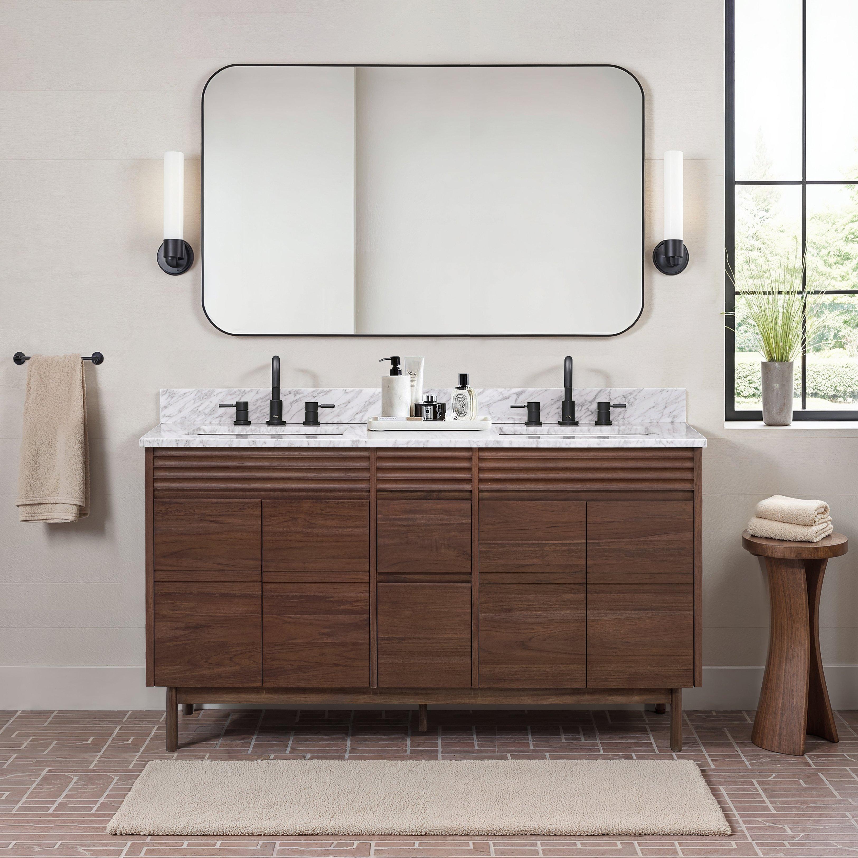 Chaval 61 in. Coffee Brown Vanity with Carrara Top