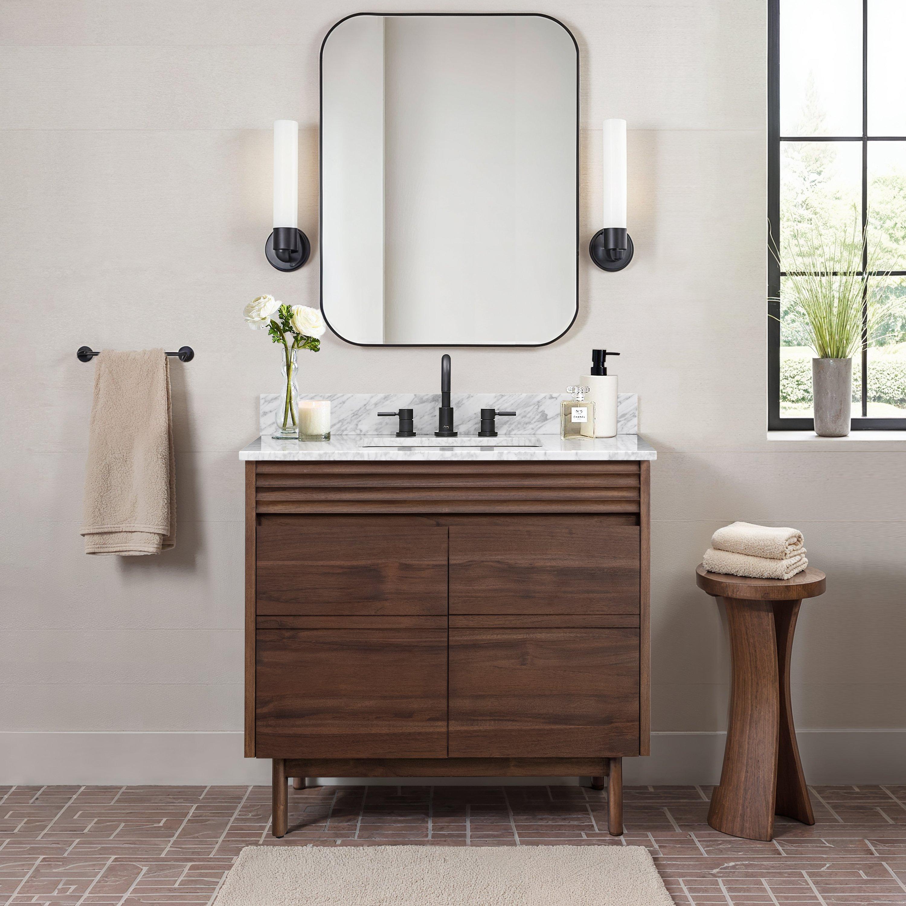 Chaval 37 in. Coffee Brown Vanity with Carrara Top