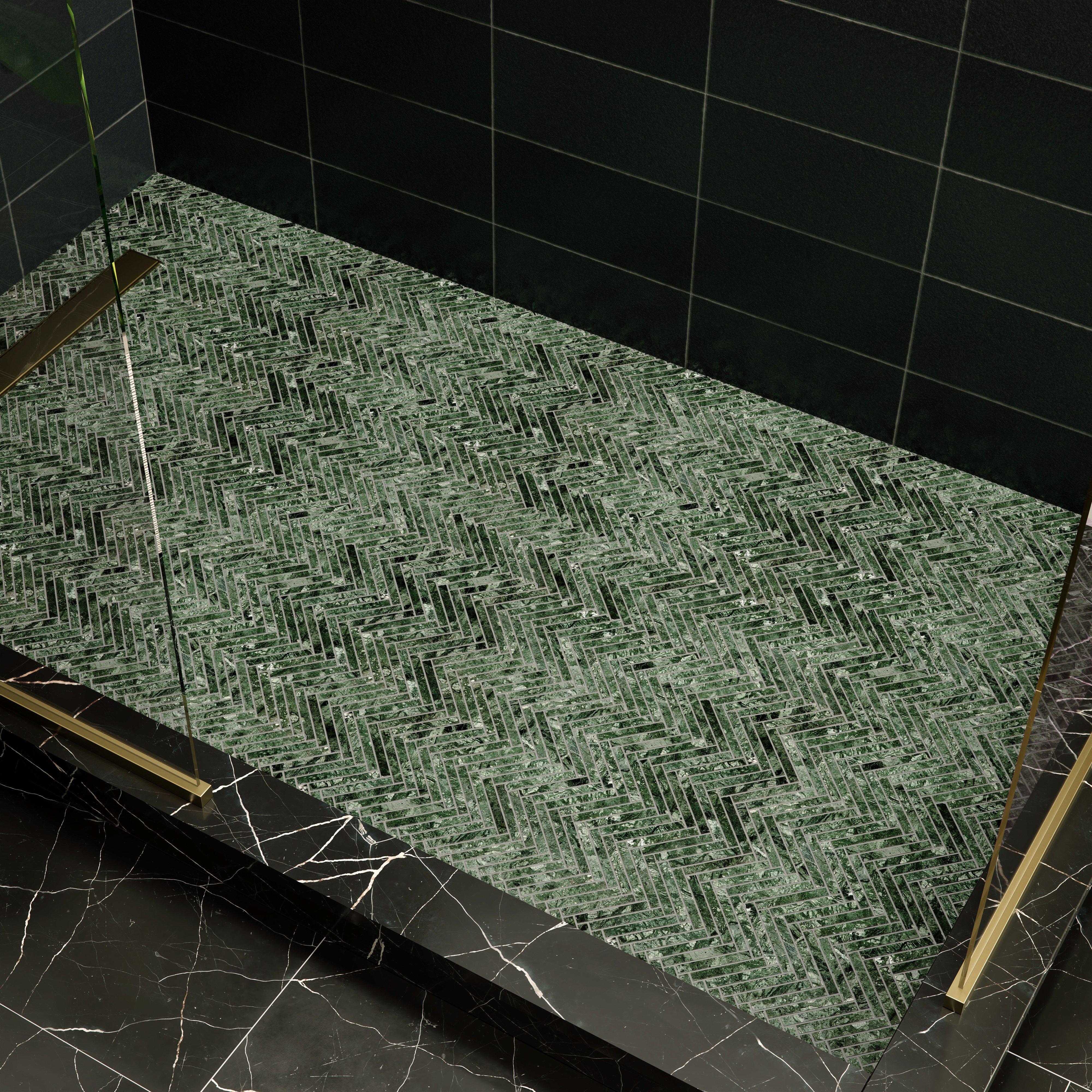 Raja Green Herringbone Honed Marble Mosaic