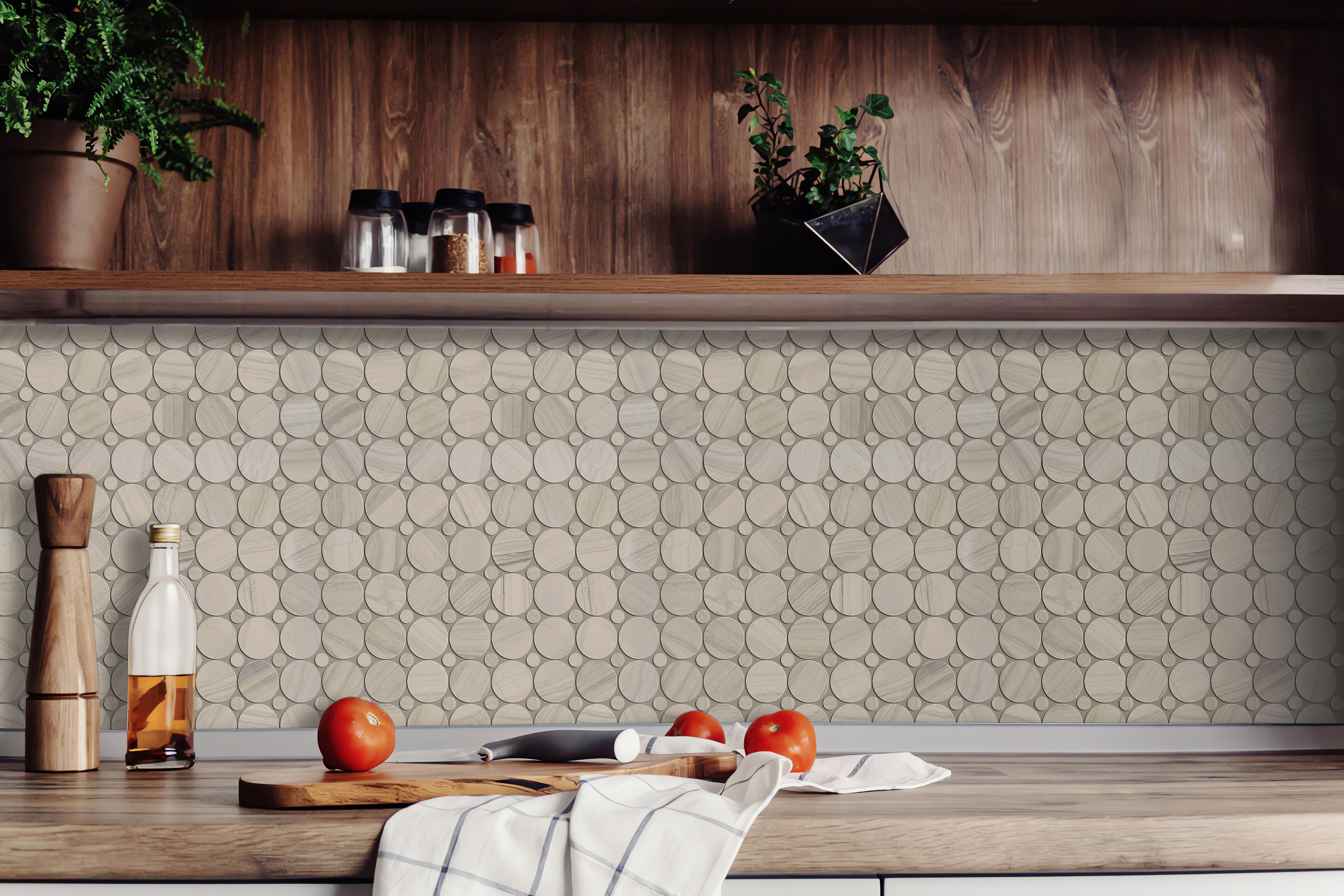 Mocha Circle Honed Marble Mosaic