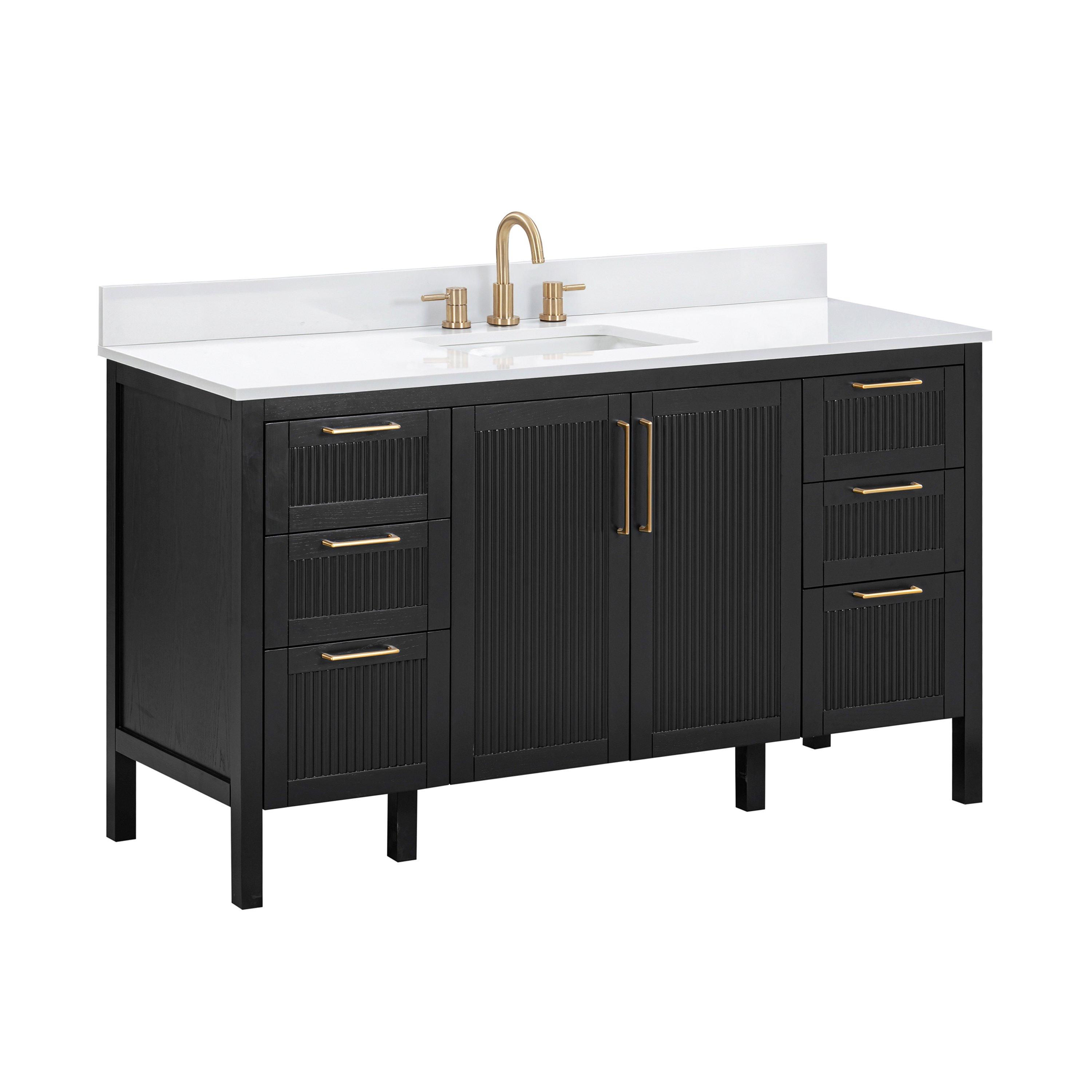 Luxe 61 in. Black Vanity with Enginereed Stone Top