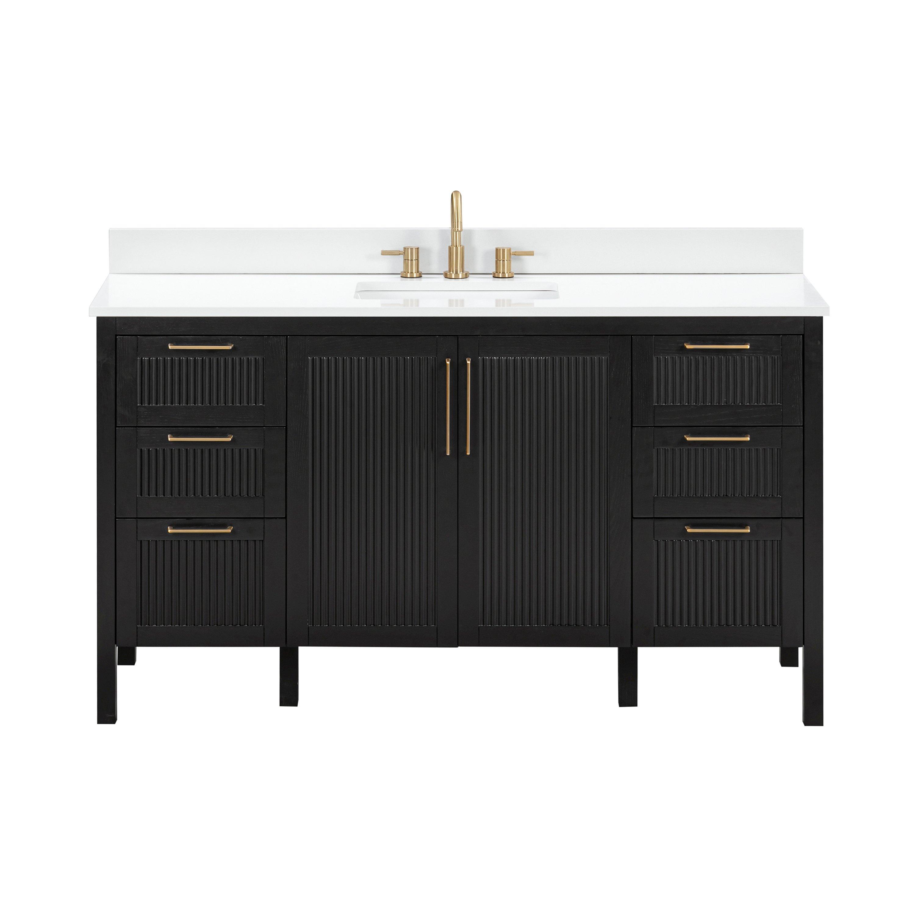 Luxe 61 in. Black Vanity with Enginereed Stone Top