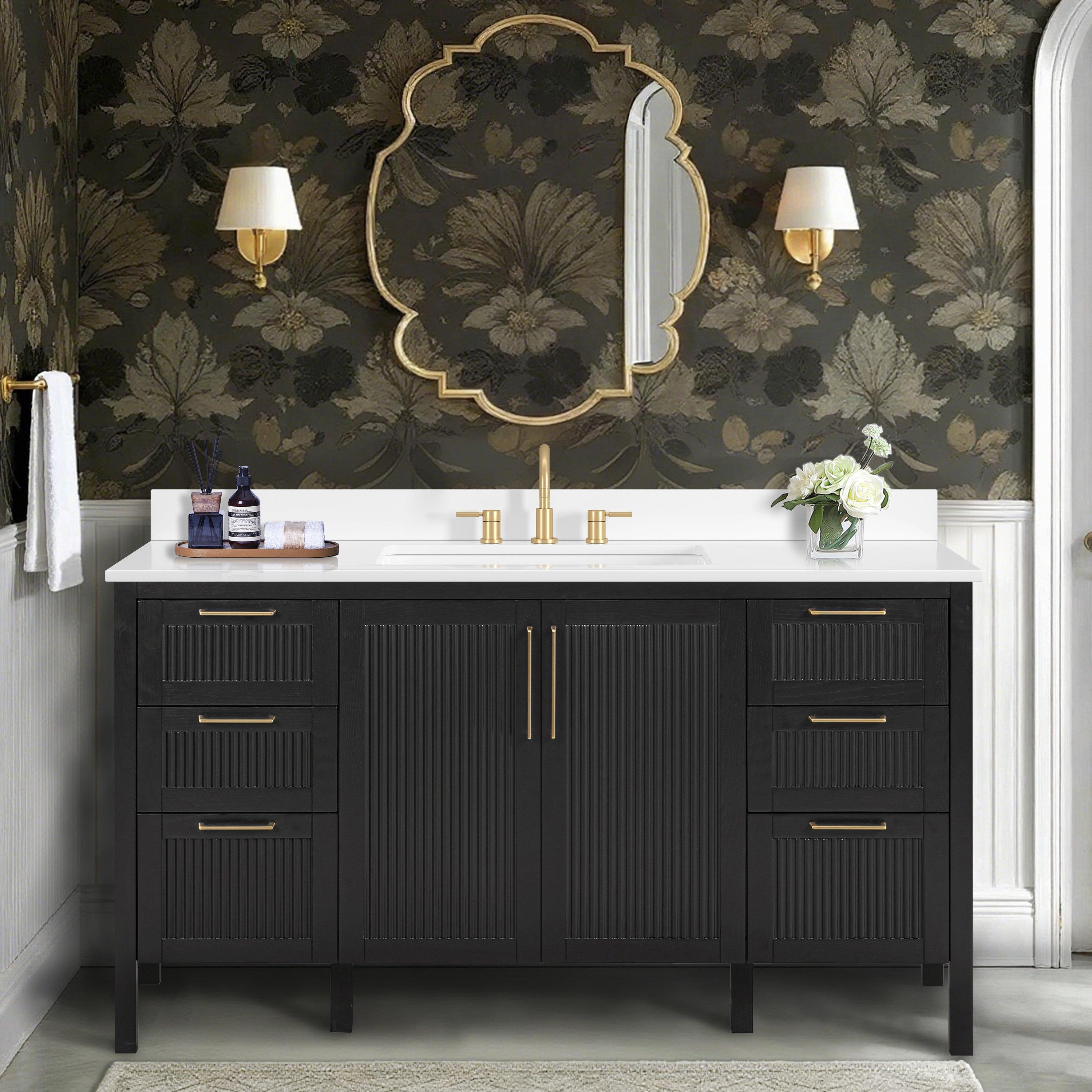 Luxe 61 in. Black Vanity with Enginereed Stone Top