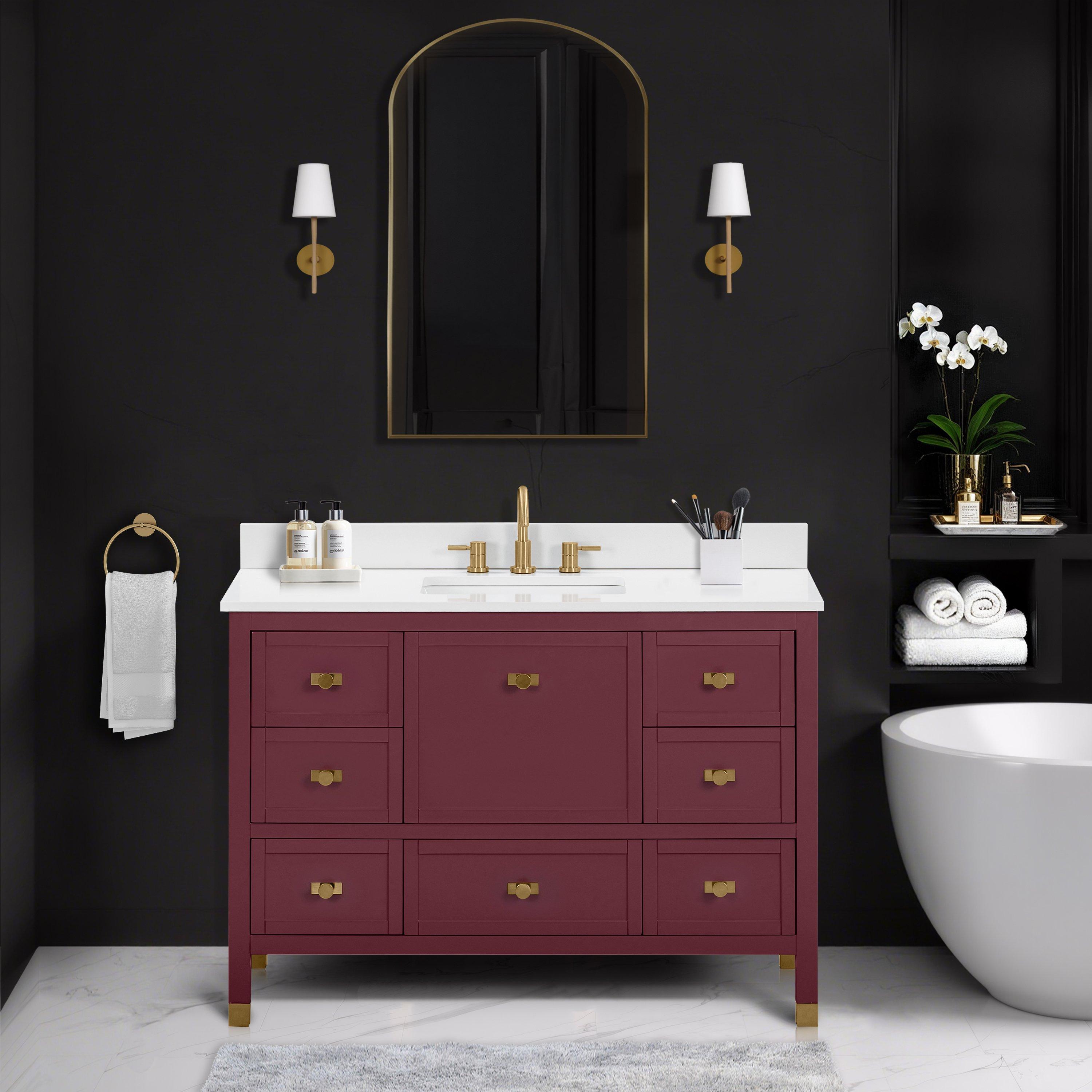 Audrey 49 in. Burgundy Red Vanity with Engineered Stone Top
