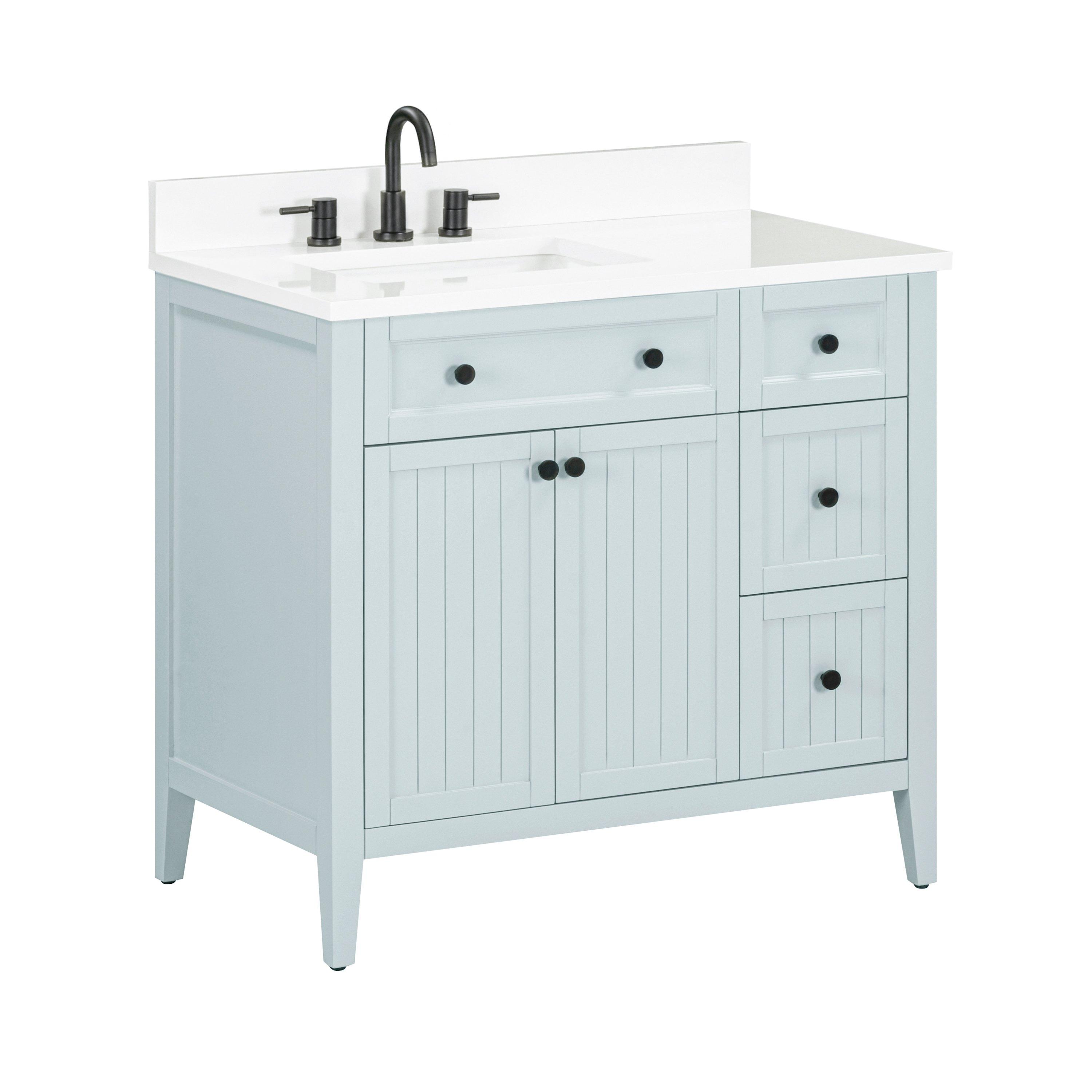 Lazura 37 in. Blue Vanity with Engineered Stone Top