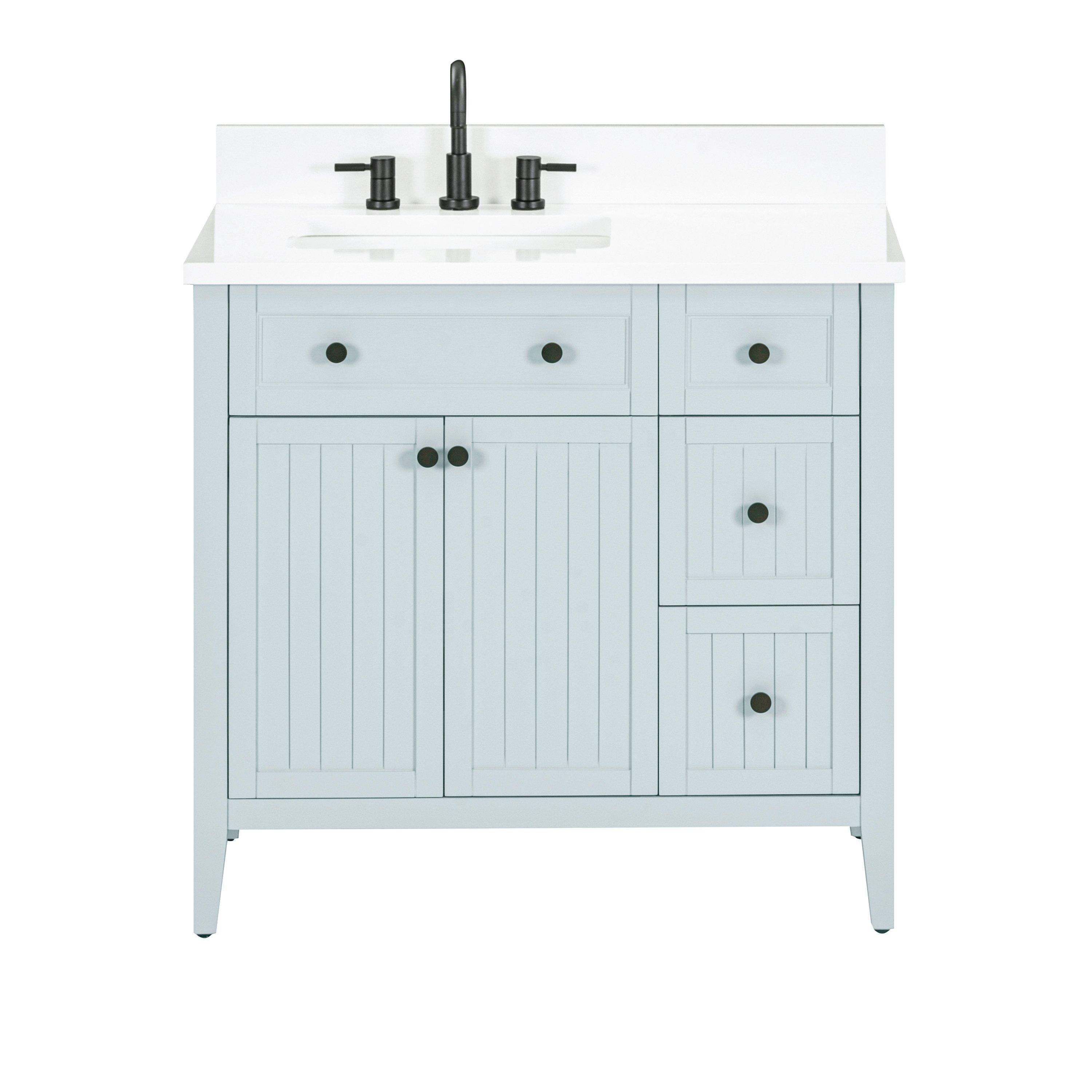 Lazura 37 in. Blue Vanity with Engineered Stone Top