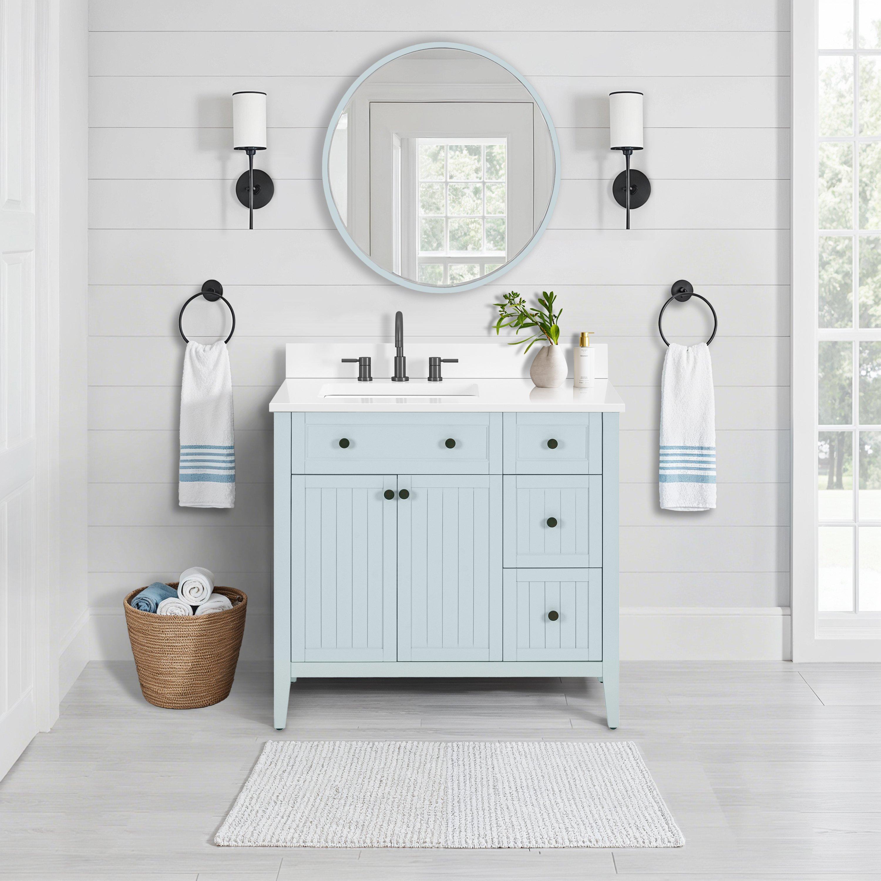 Lazura 37 in. Blue Vanity with Engineered Stone Top