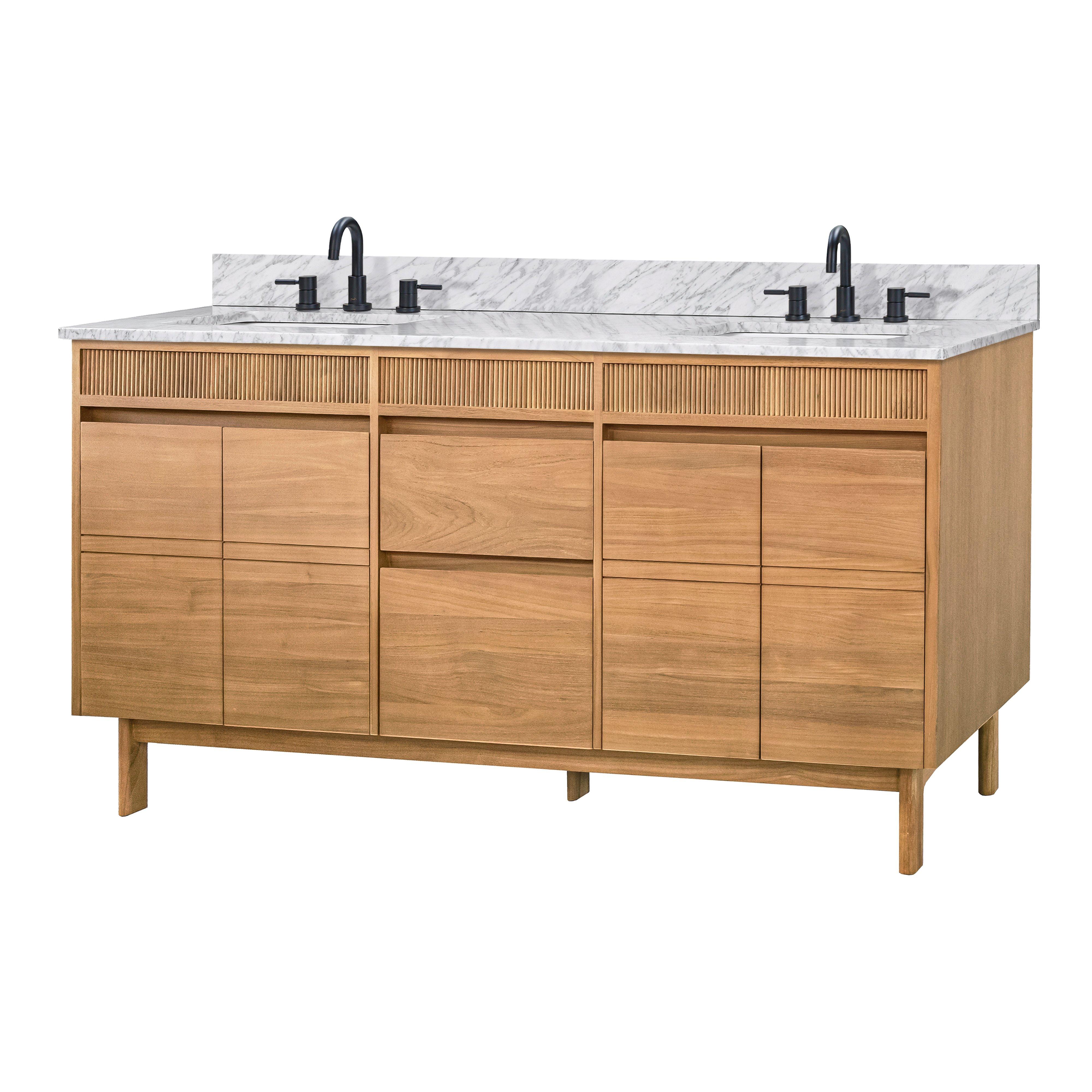 Kallan 73 in. Natural Vanity with Carrara Top