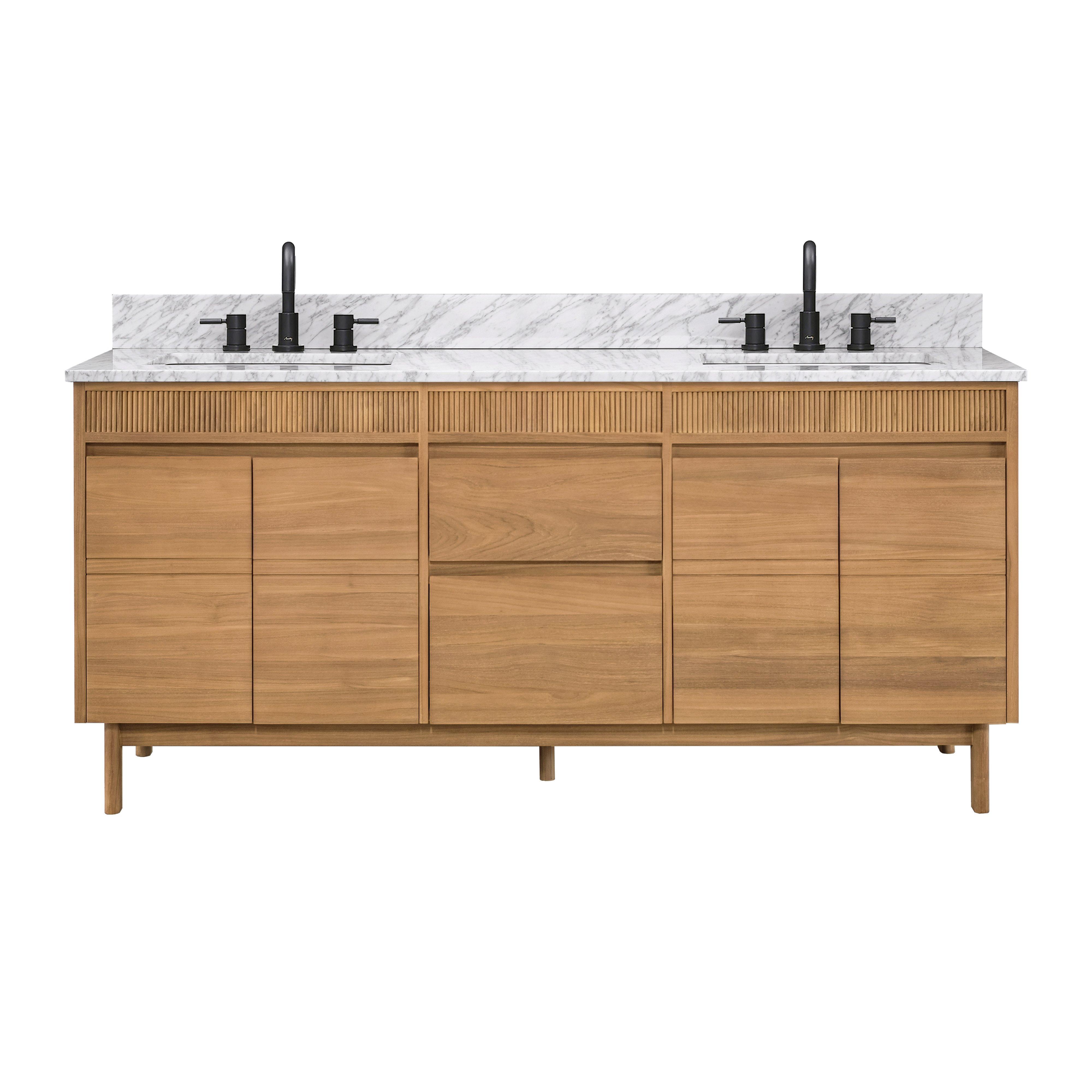 Kallan 73 in. Natural Vanity with Carrara Top