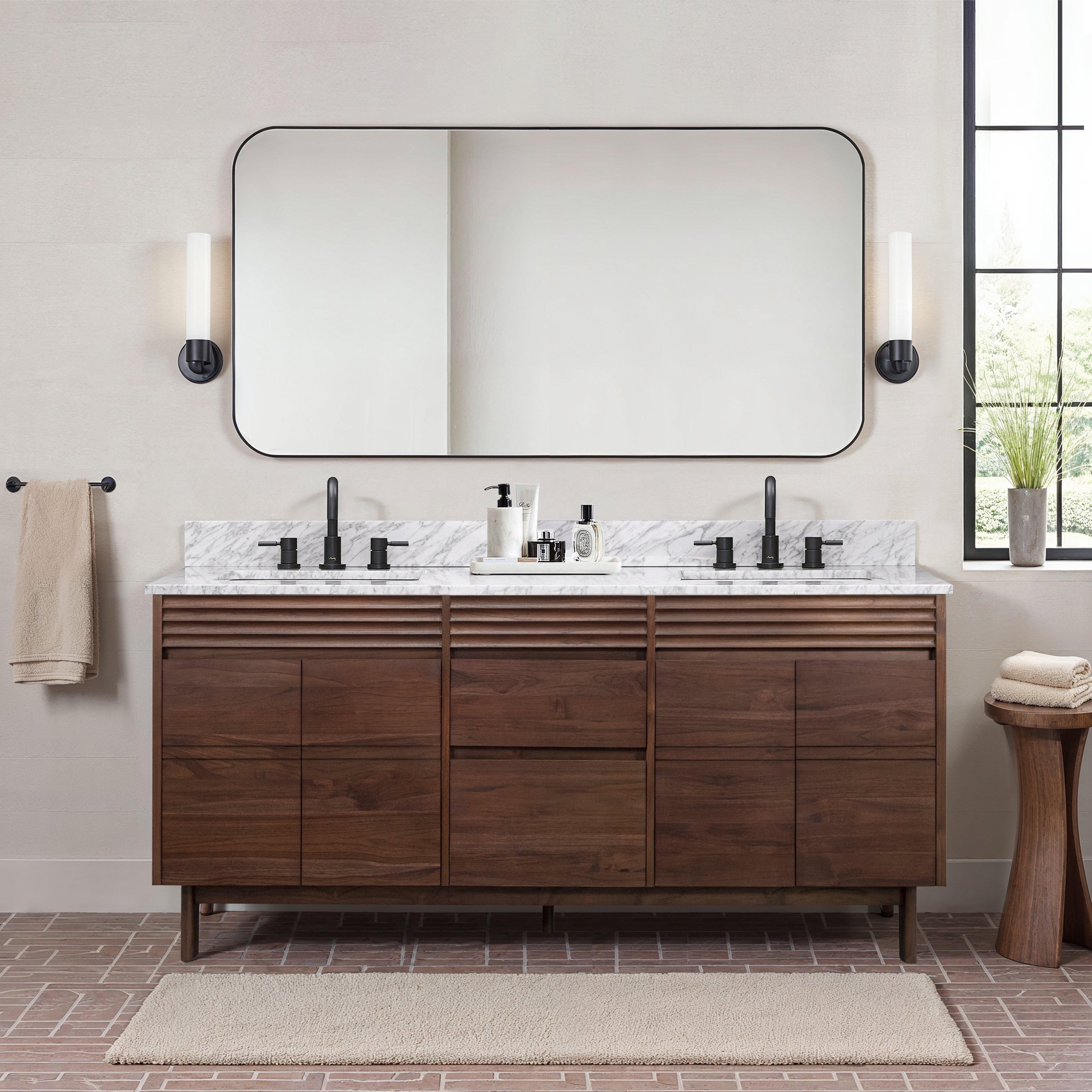 Chaval 73 in. Coffee Brown Vanity with Carrara Top