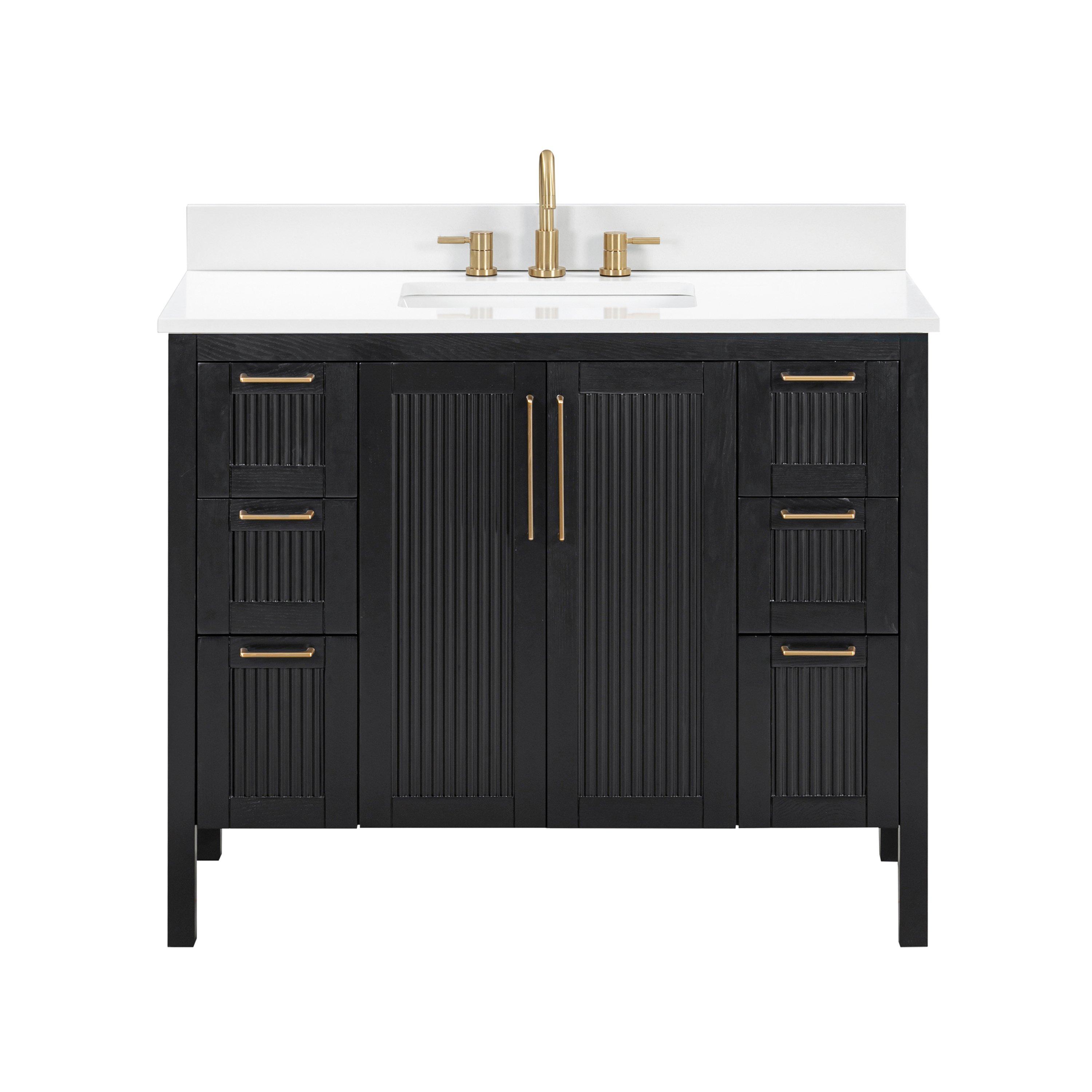 Luxe 43 in. Black Vanity with Engineered Stone Top