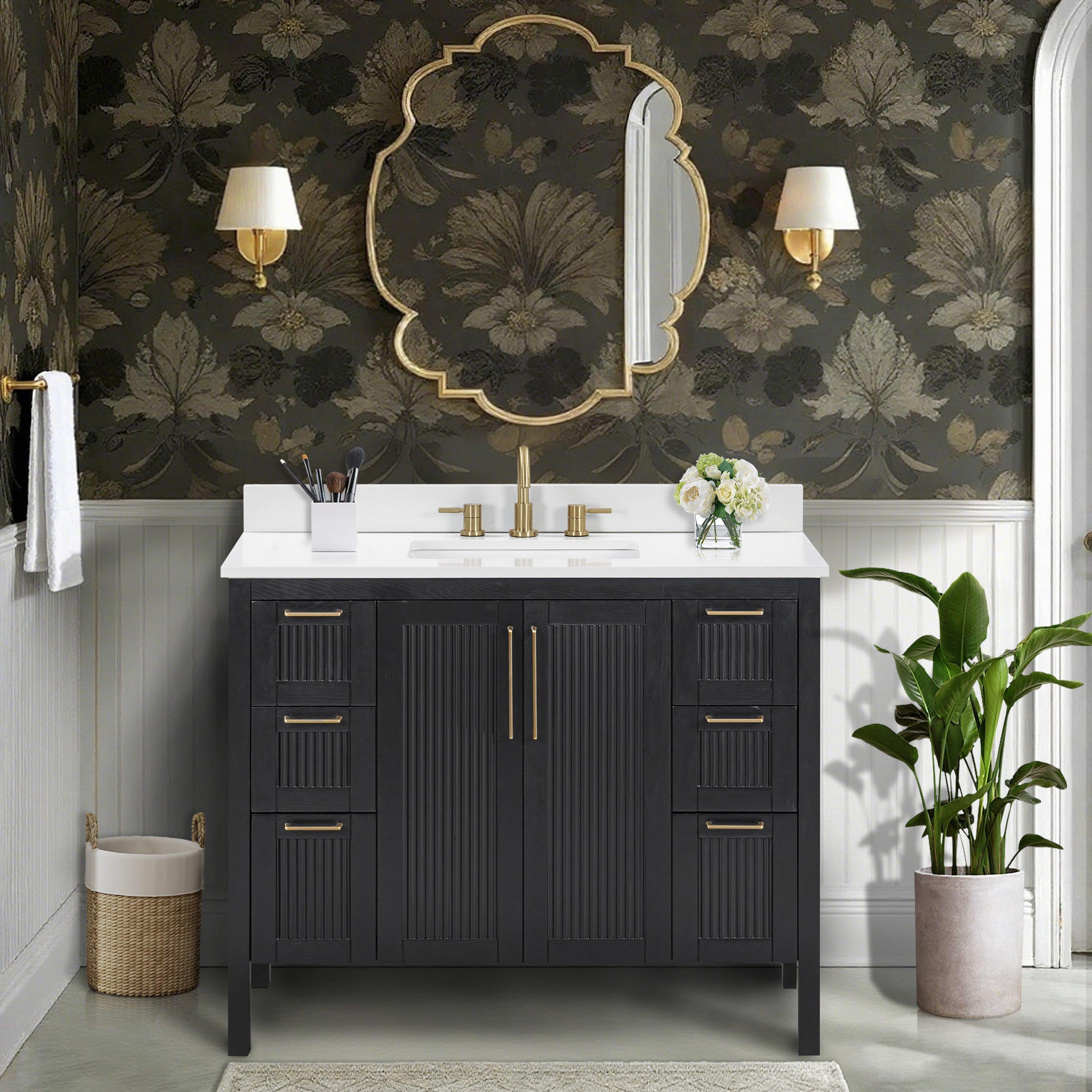 Luxe 43 in. Black Vanity with Enginereed Stone Top