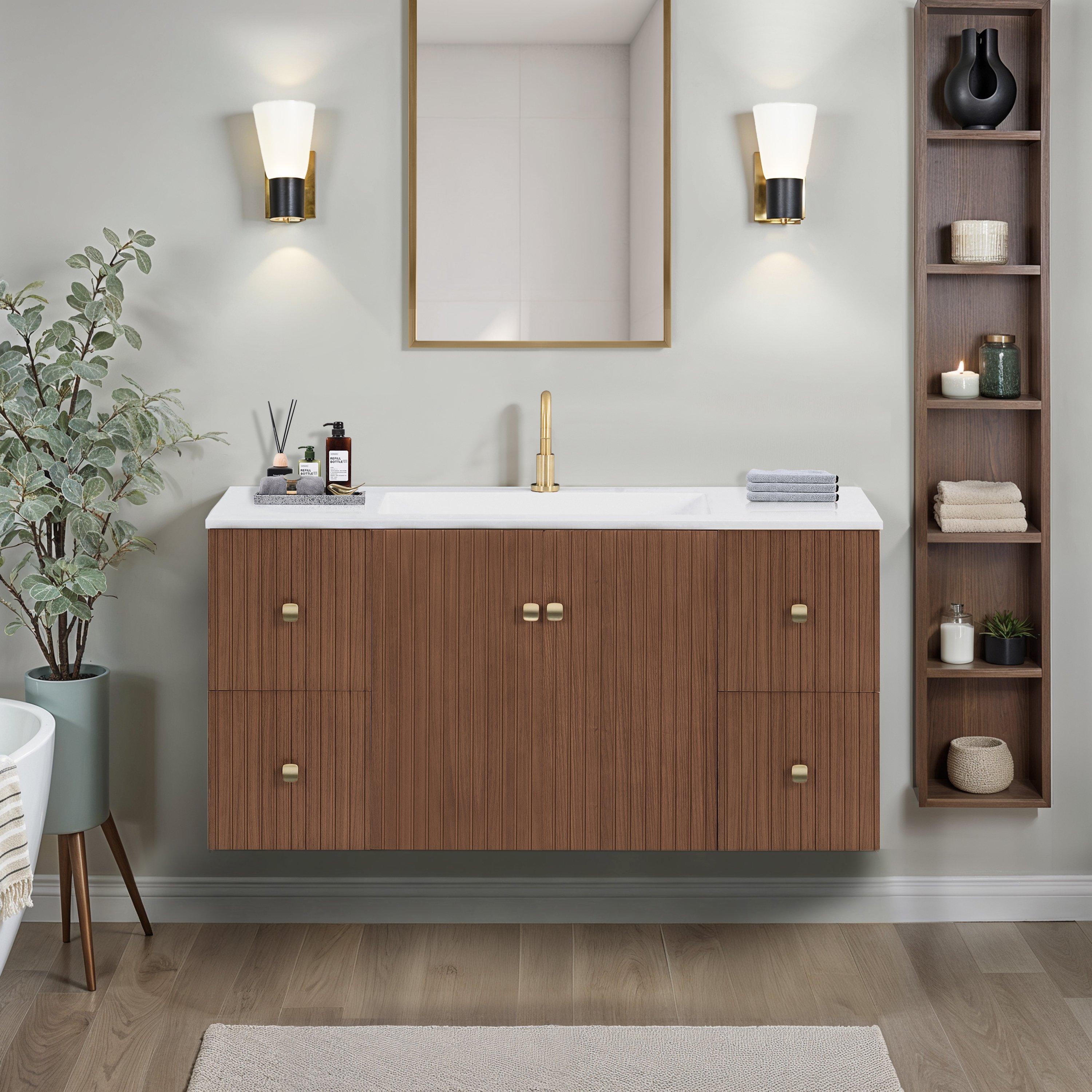 Kairo 47 in. Walnut Vanity with Solid Surface Top