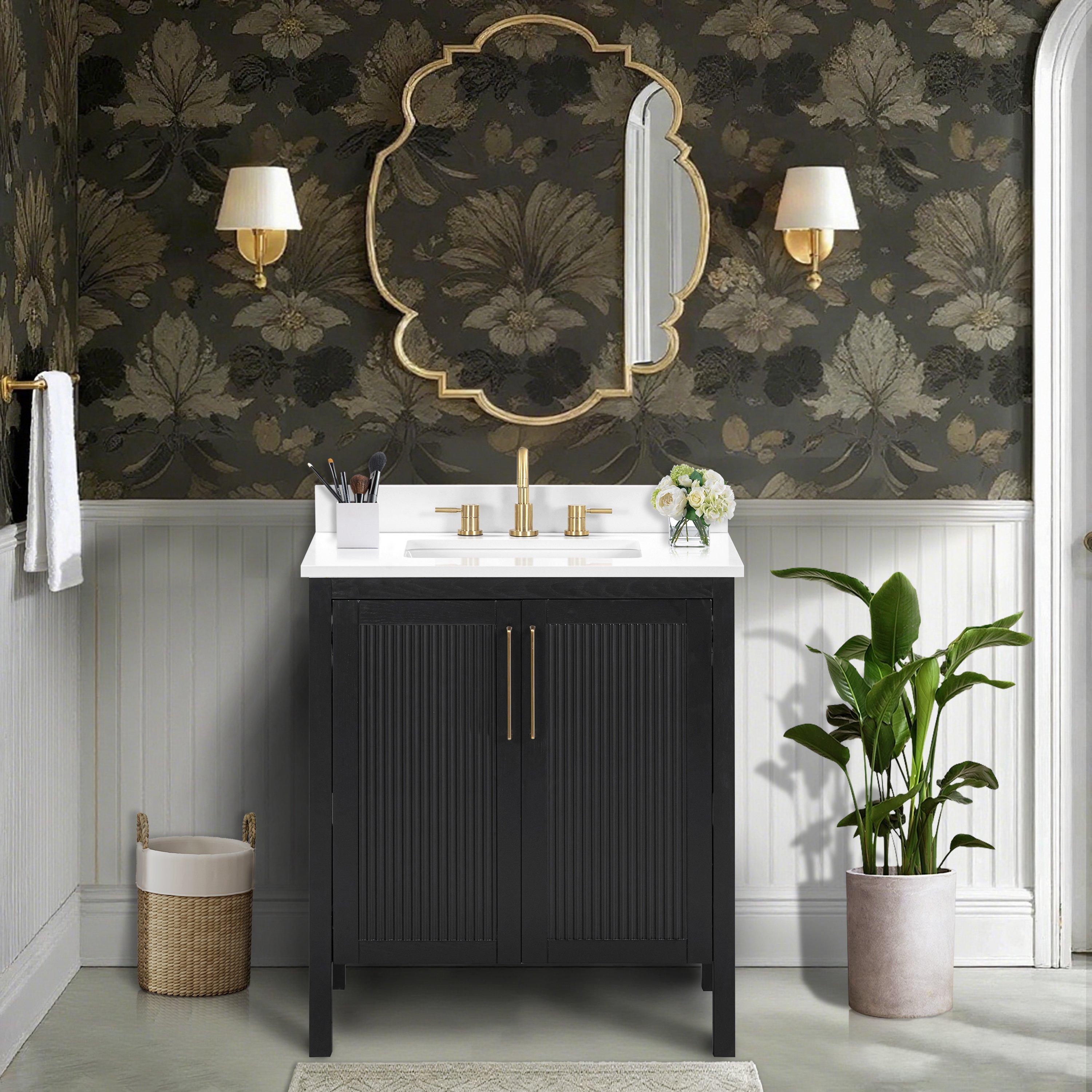 Luxe 31 in. Black Vanity with Enginereed Stone Top