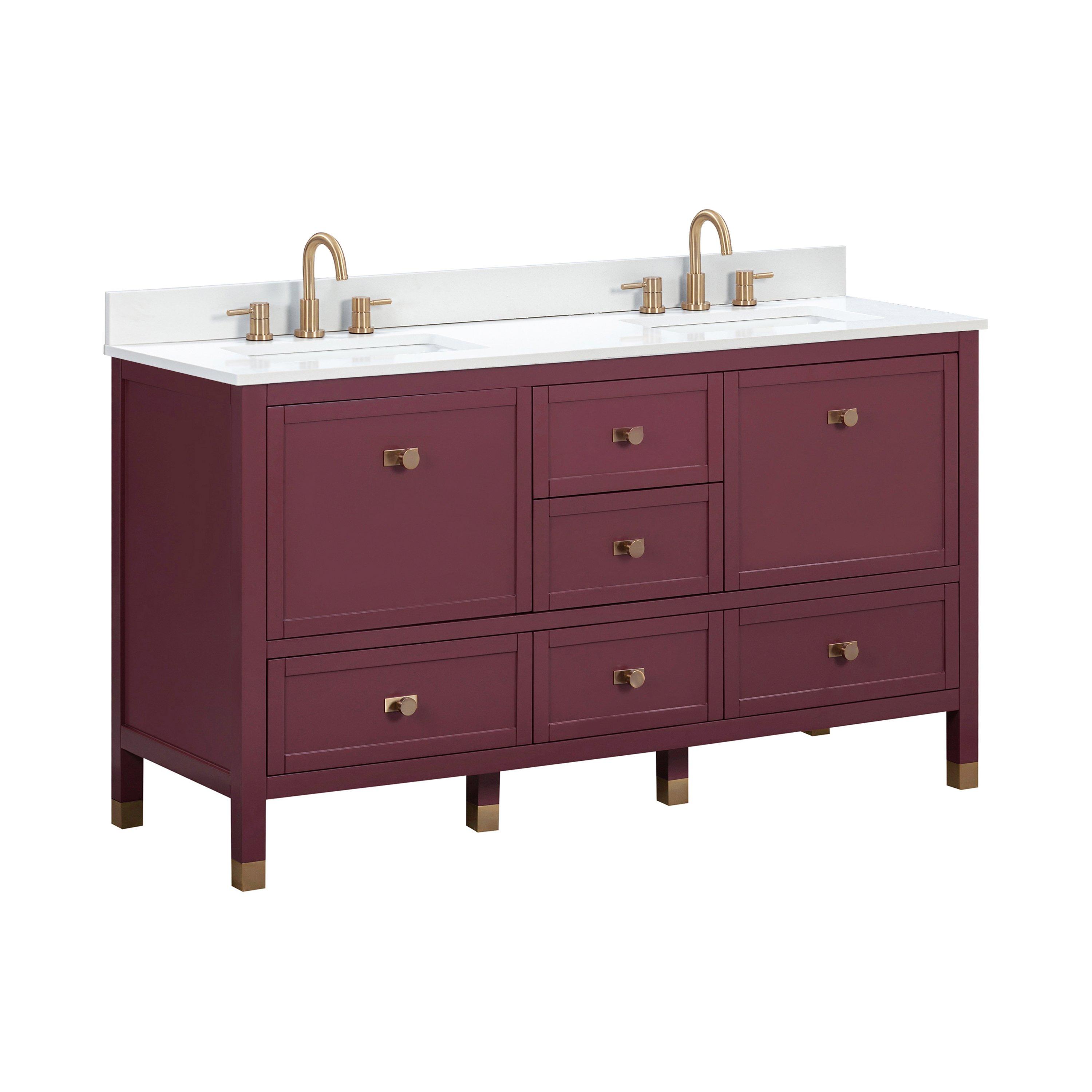 Audrey 61 in. Burgundy Red Vanity with Engineered Stone Top