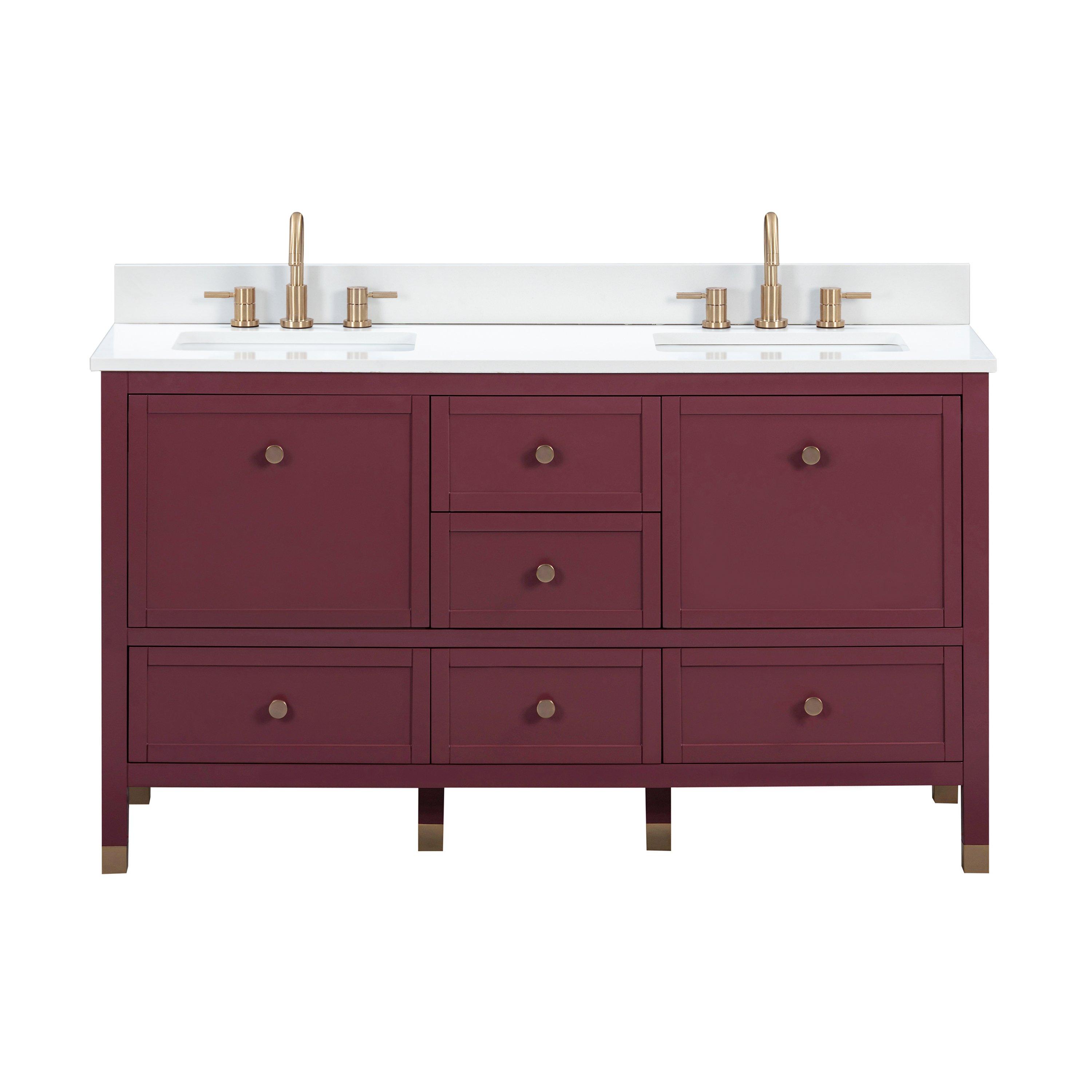 Audrey 61 in. Burgundy Red Vanity with Engineered Stone Top