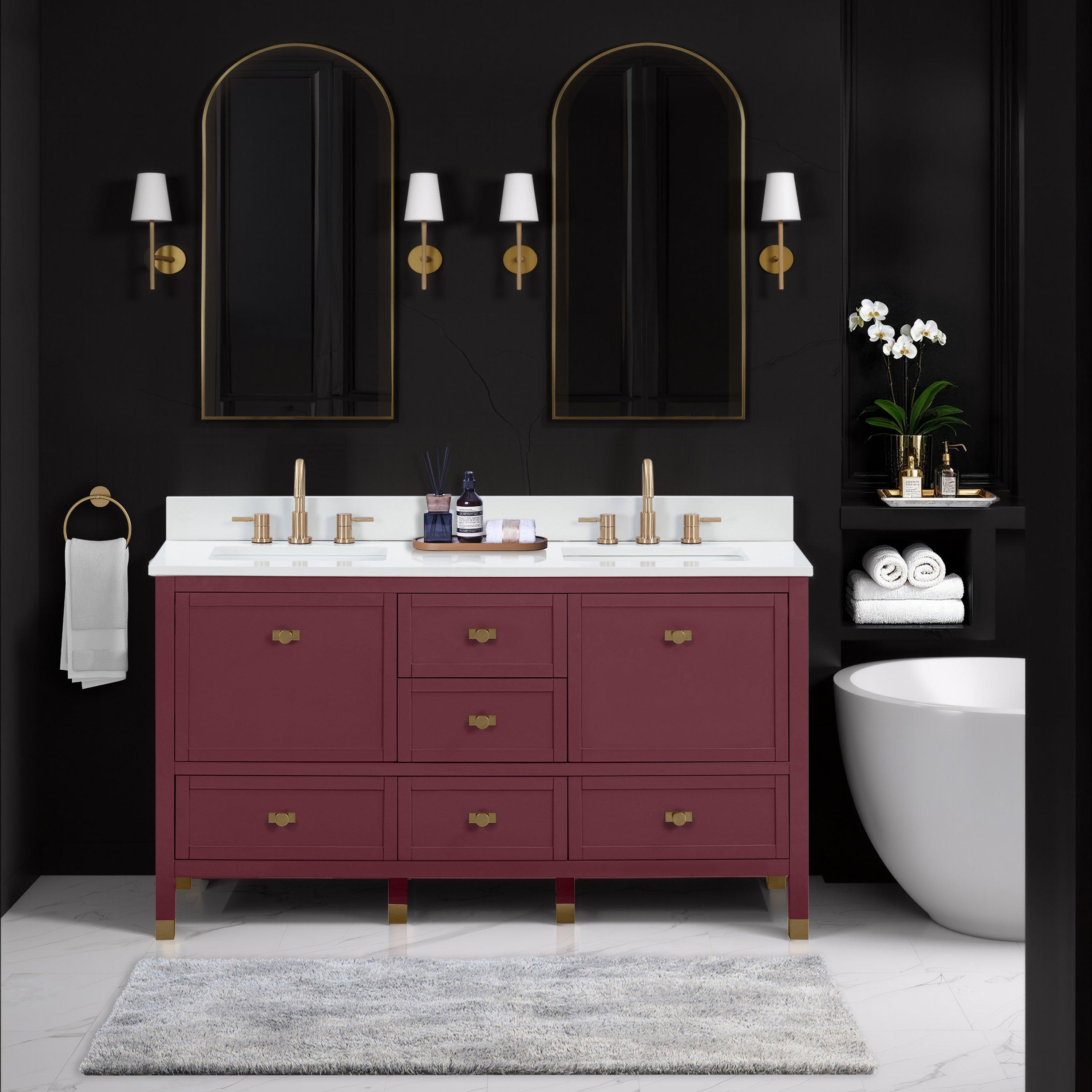 Audrey 61 in. Burgundy Red Vanity with Engineered Stone Top