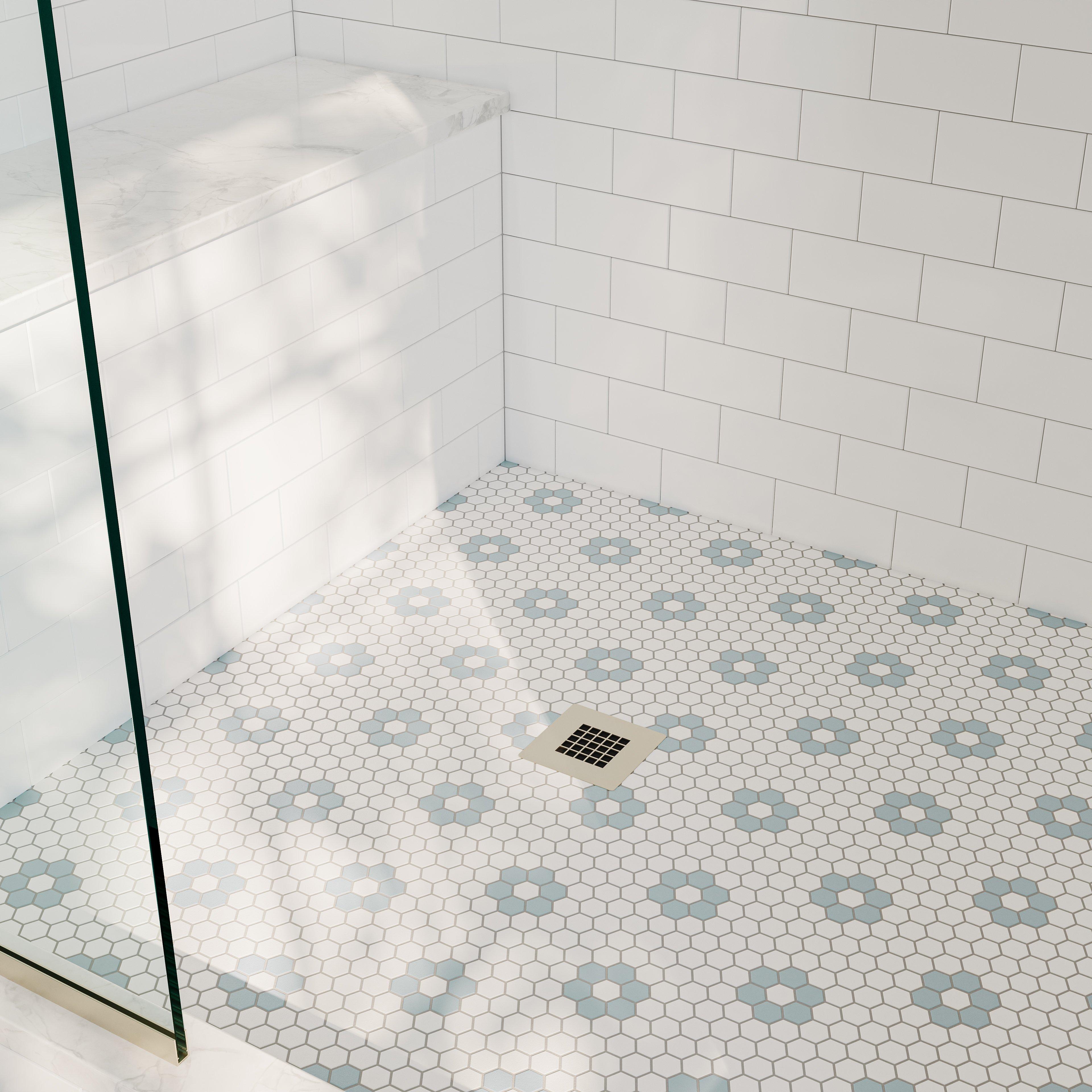 Blue Flower Hexagon High Gloss Porcelain Mosaic