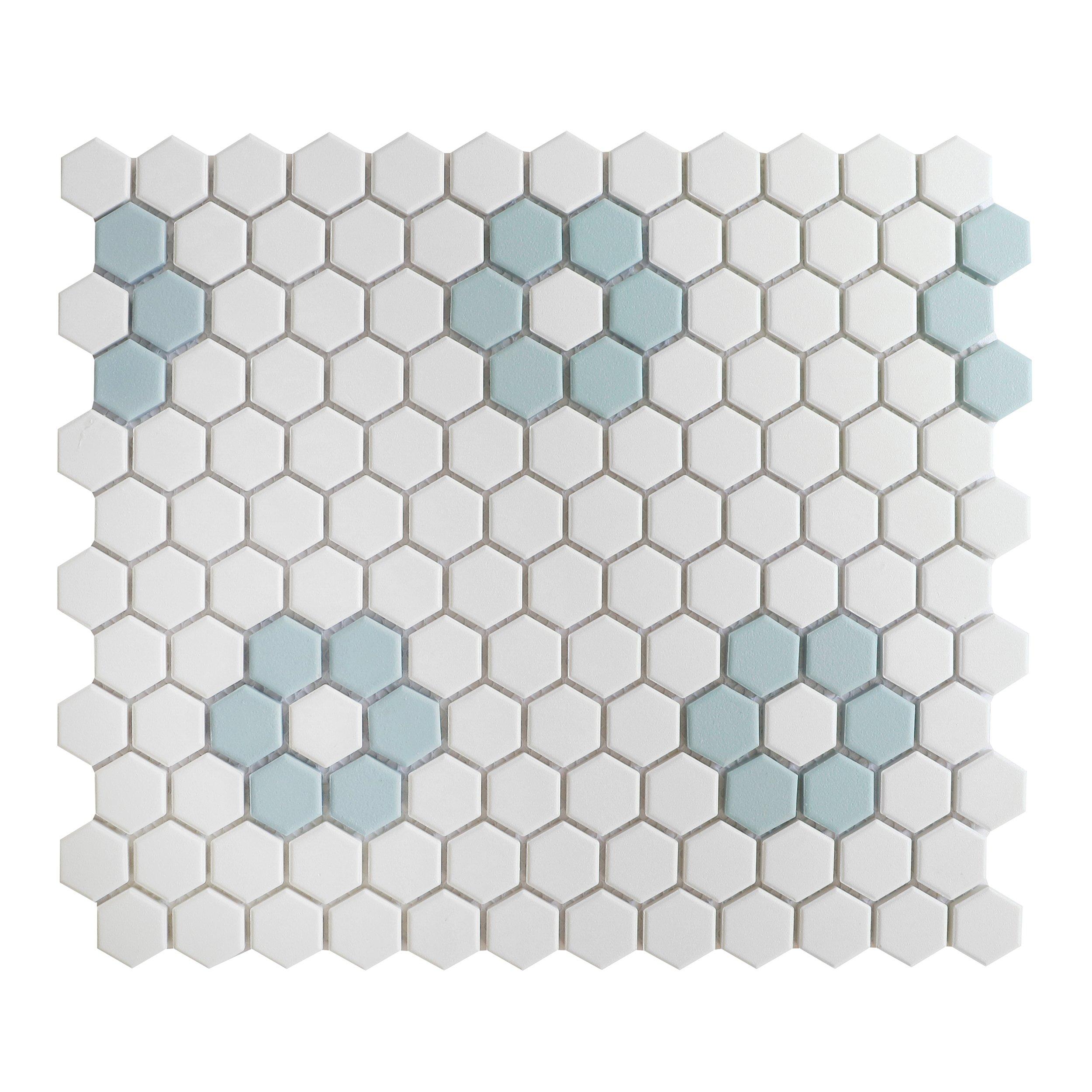 Blue Flower Hexagon High Gloss Porcelain Mosaic