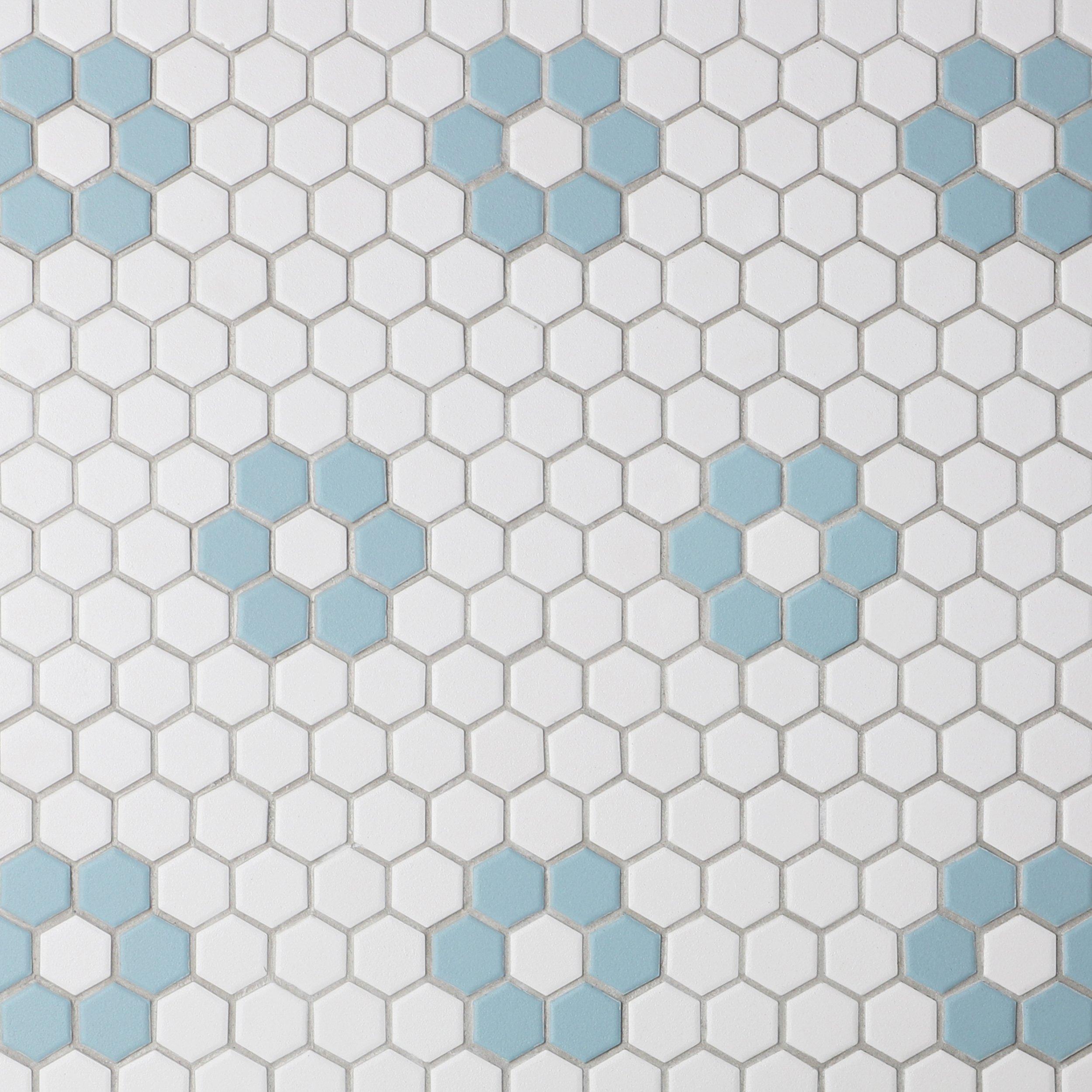 Blue Flower Hexagon High Gloss Porcelain Mosaic