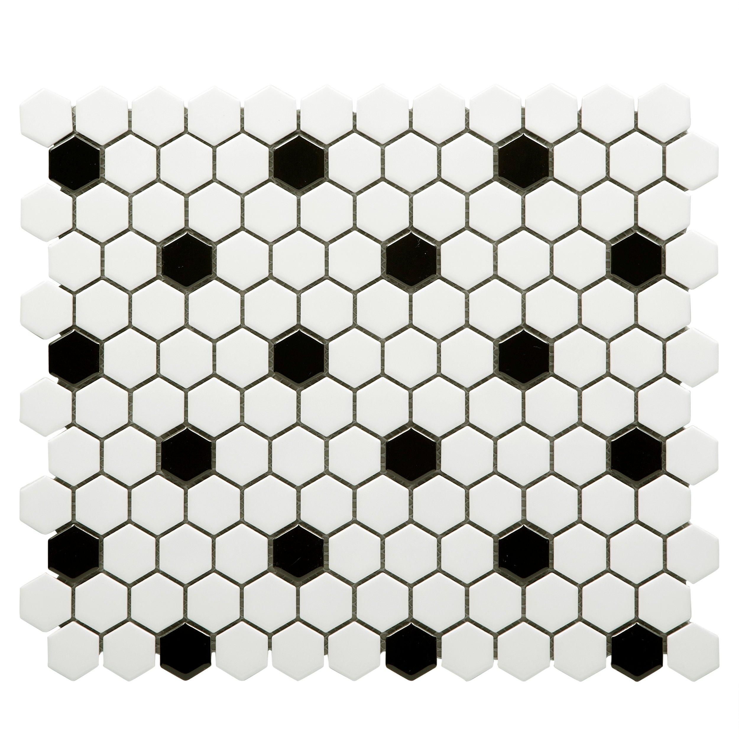 White and Black Hexagon High Gloss Porcelain Mosaic