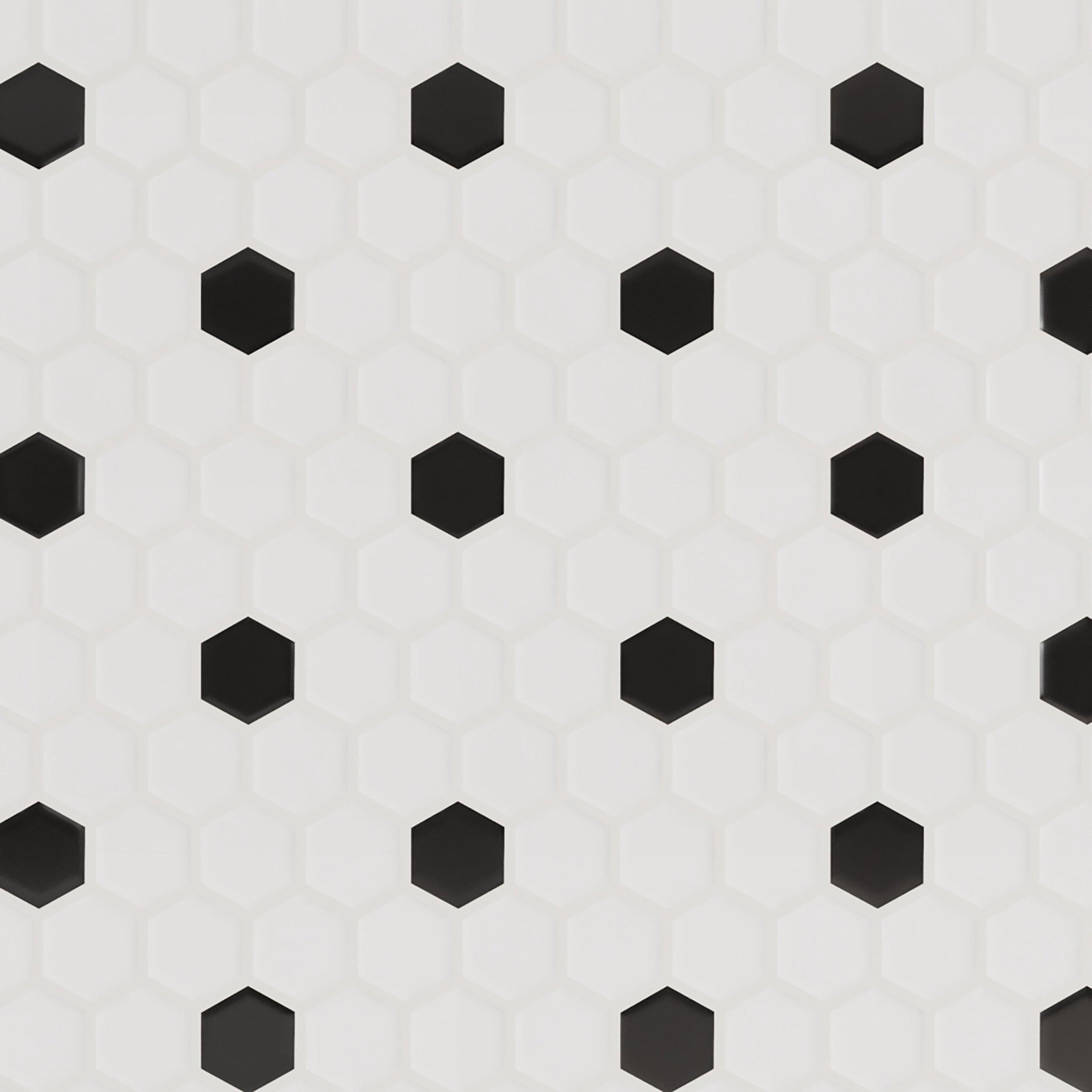 White and Black Hexagon High Gloss Porcelain Mosaic