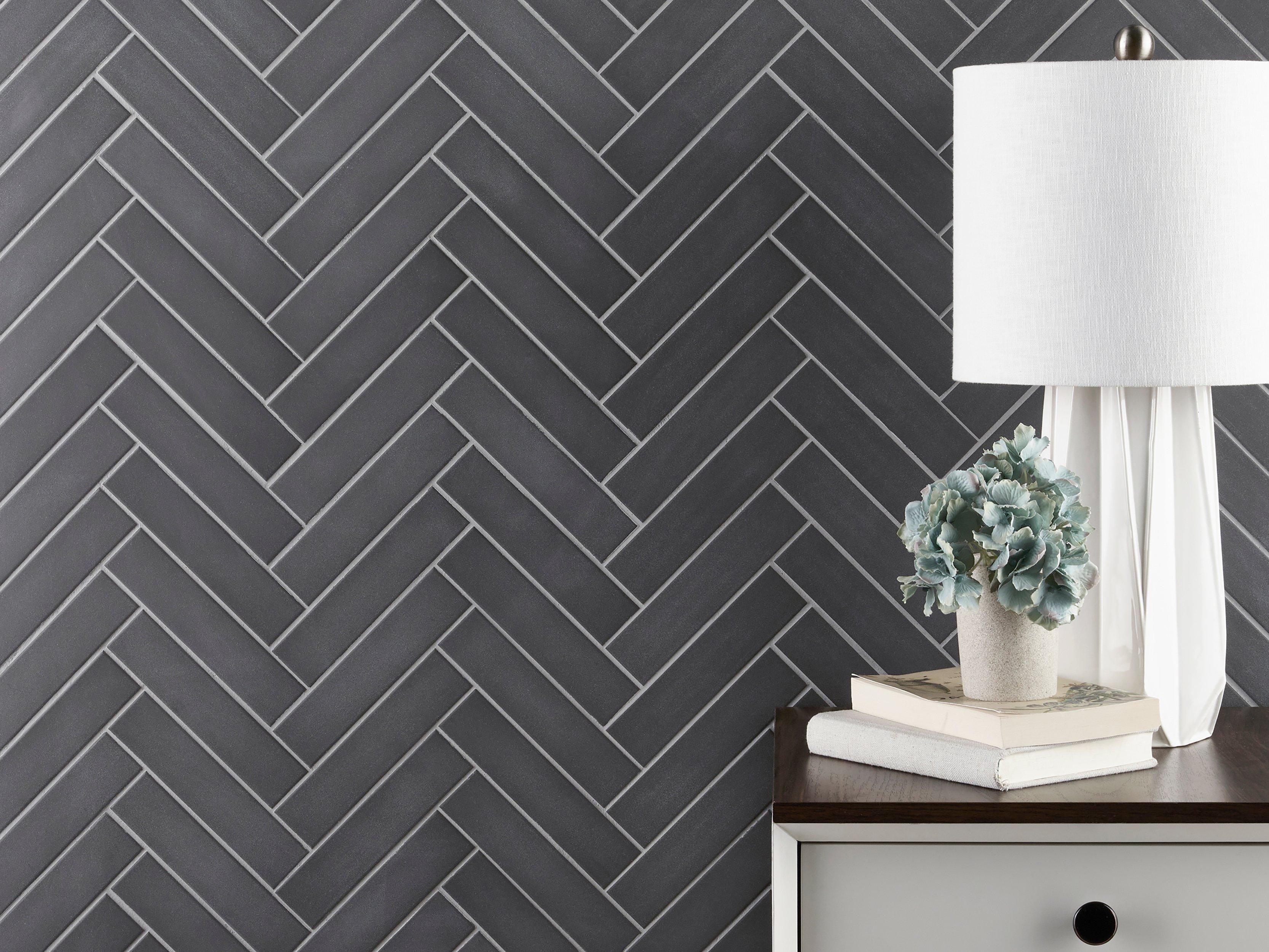 Unglazed Charcoal Herringbone Porcelain Mosaic