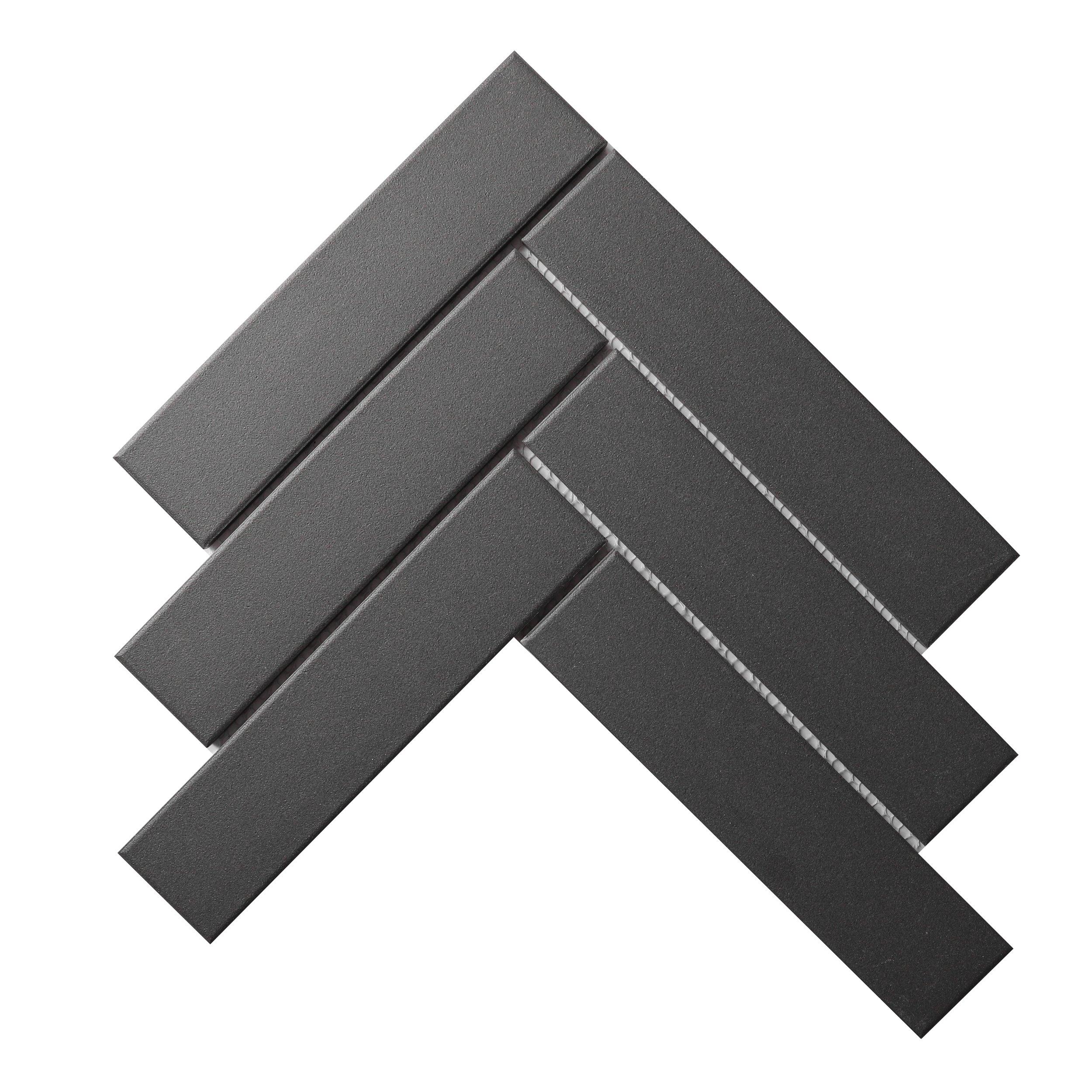 Unglazed Charcoal Herringbone Porcelain Mosaic