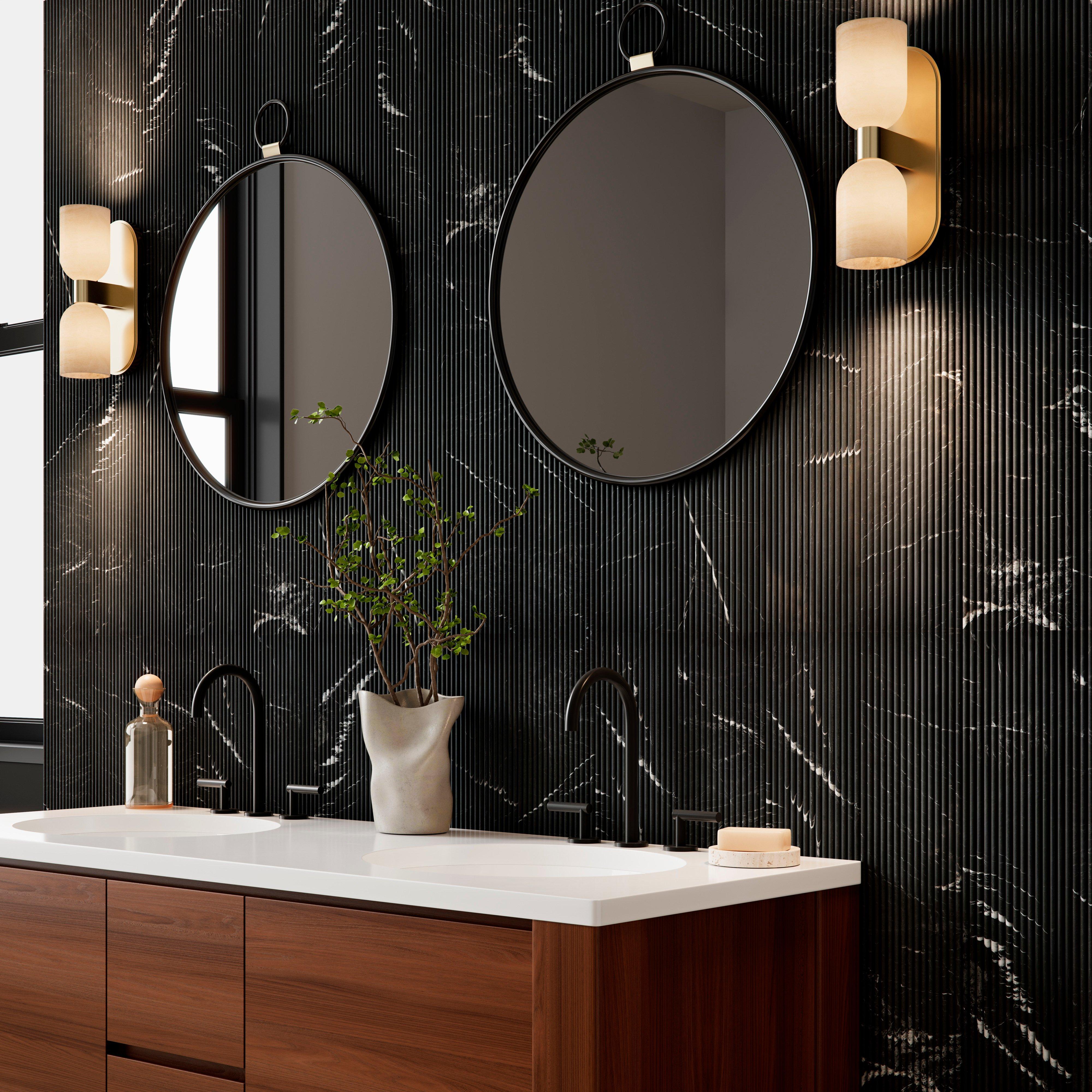 Black Thin Fluted Honed Marble Tile