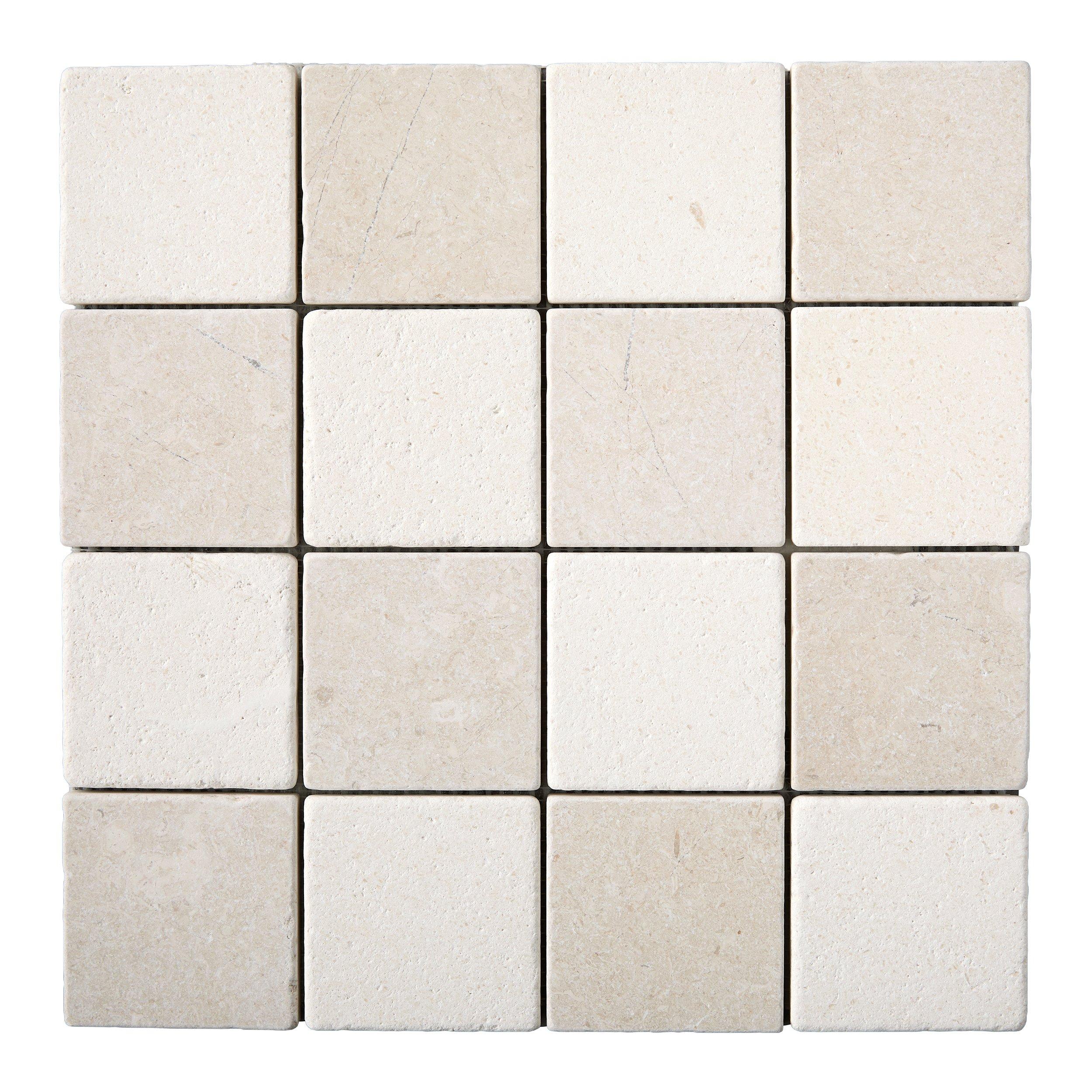 Lino Antico Checkerboard Tumbled Limestone and Marble Mosaic