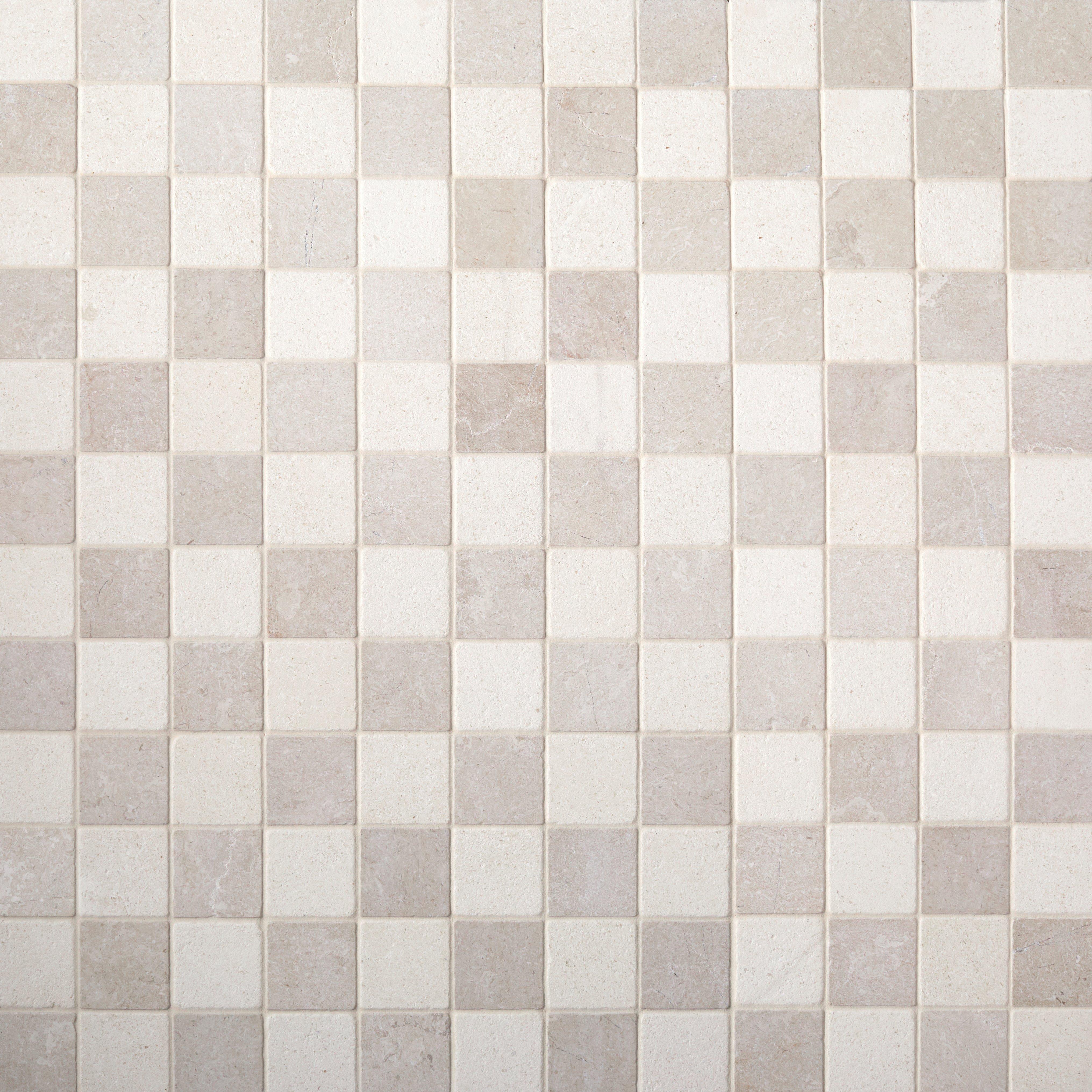 Lino Antico Checkerboard Tumbled Limestone and Marble Mosaic