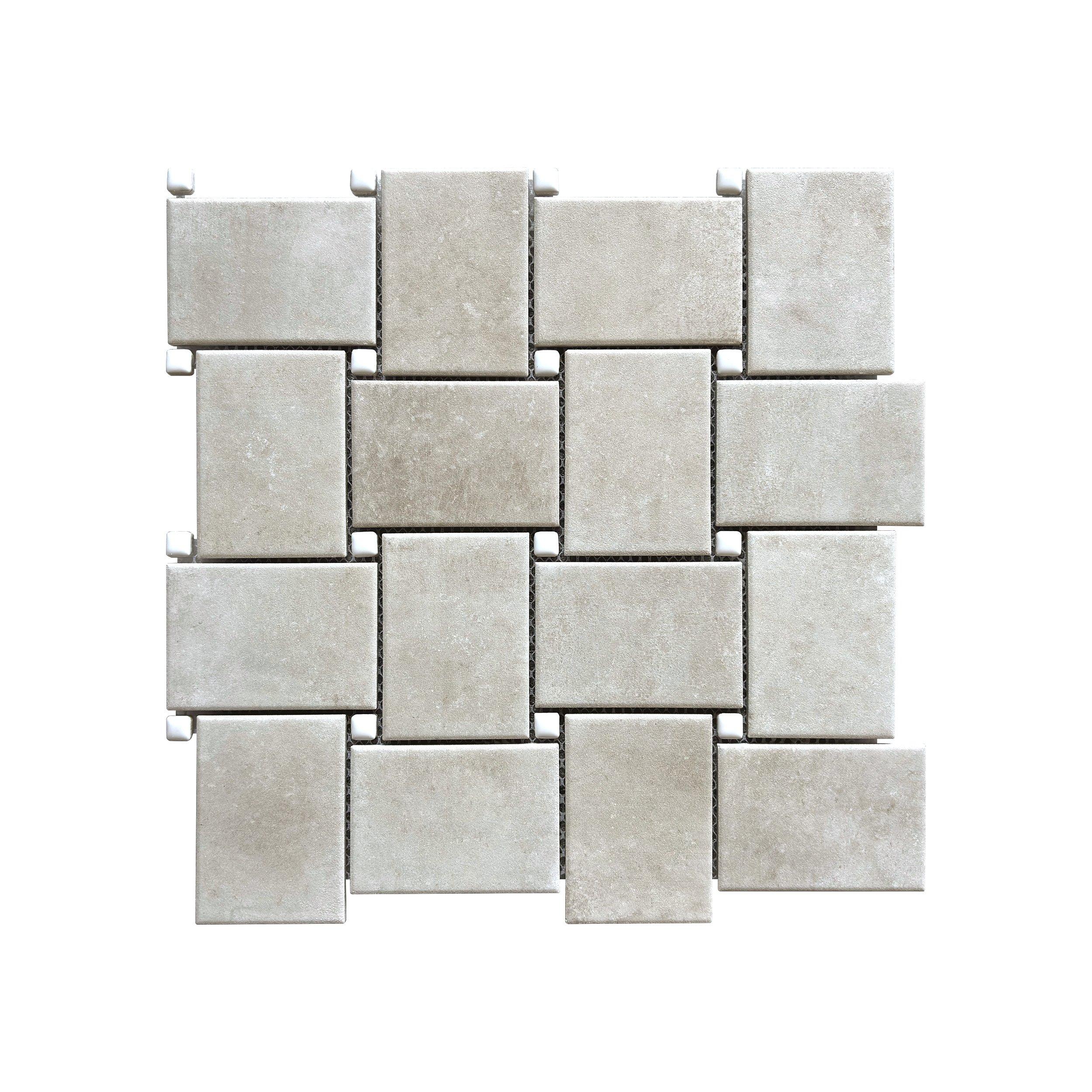 Limewash Oversized Basketweave Porcelain Mosaic