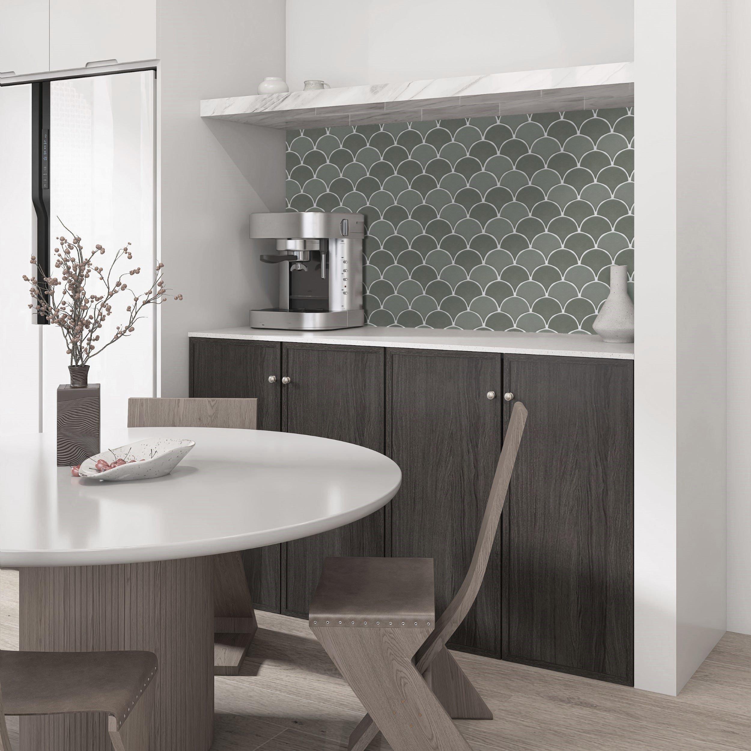 Herbal Sage Fan Matte Porcelain Mosaic