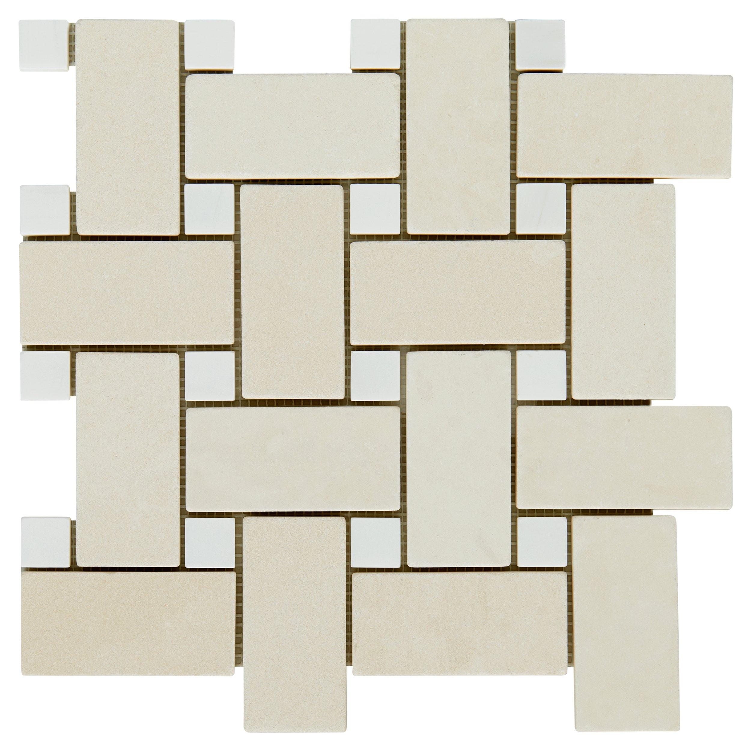 Serene Ivory Dolomite Basketweave Tumbled Limestone Mosaic