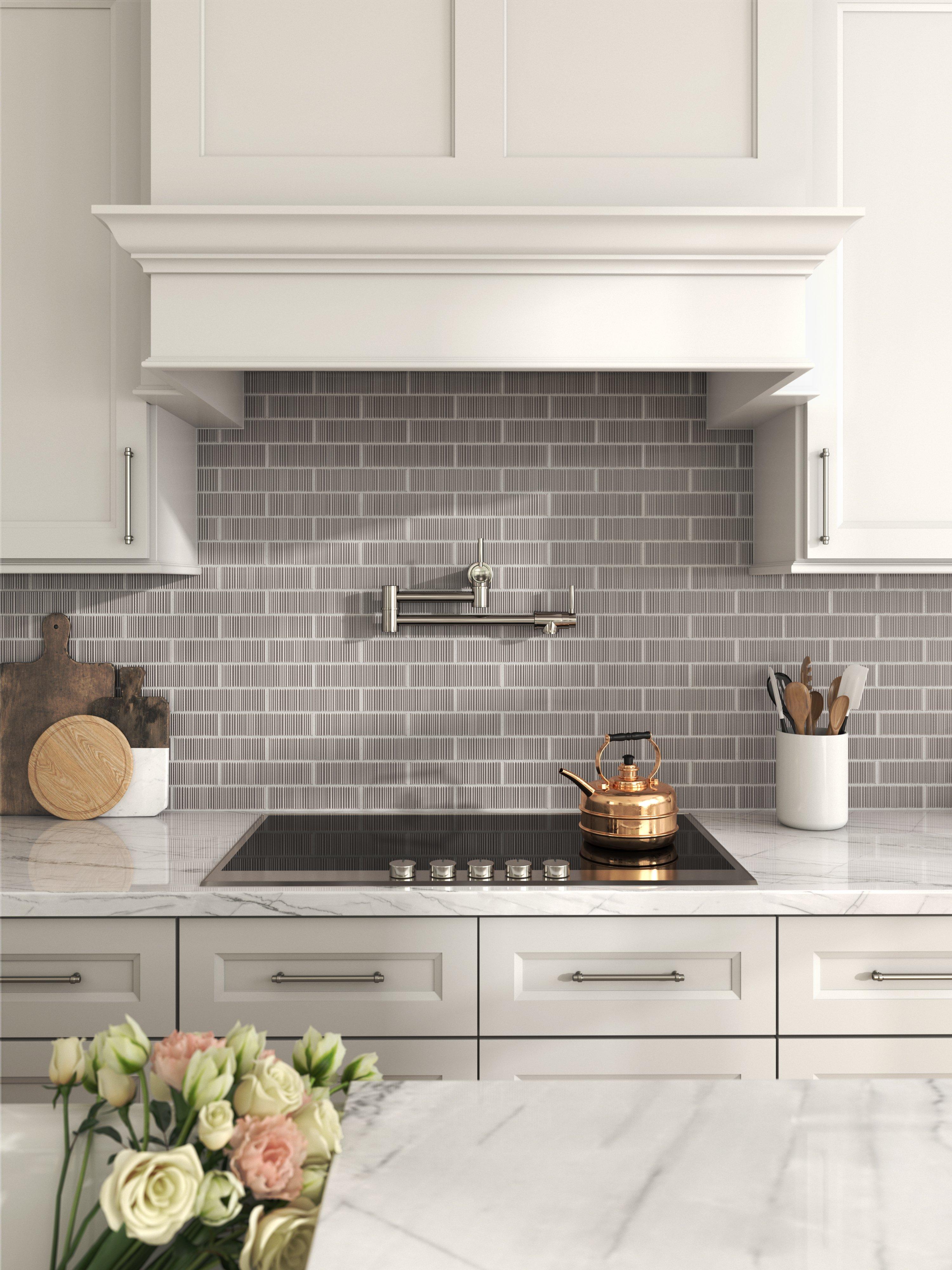 Ribbed Fawn Glossy Ceramic Tile