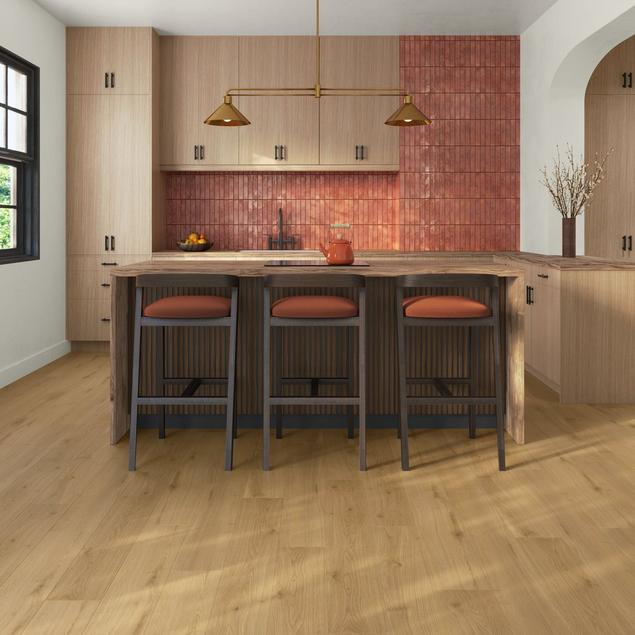 Colorful vertical tile backsplash 