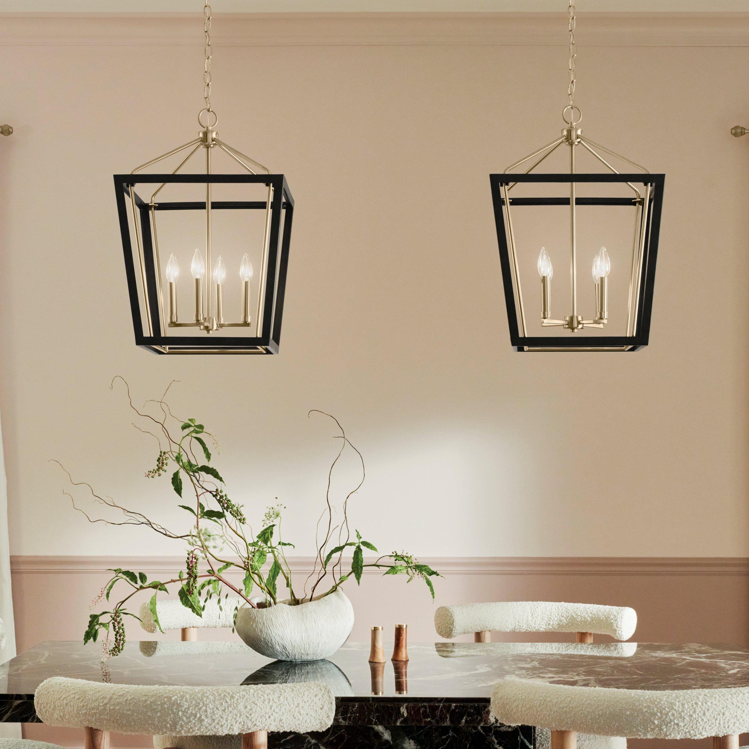 Delvin Brushed Gold and Matte Black Quadruple Pendant Light