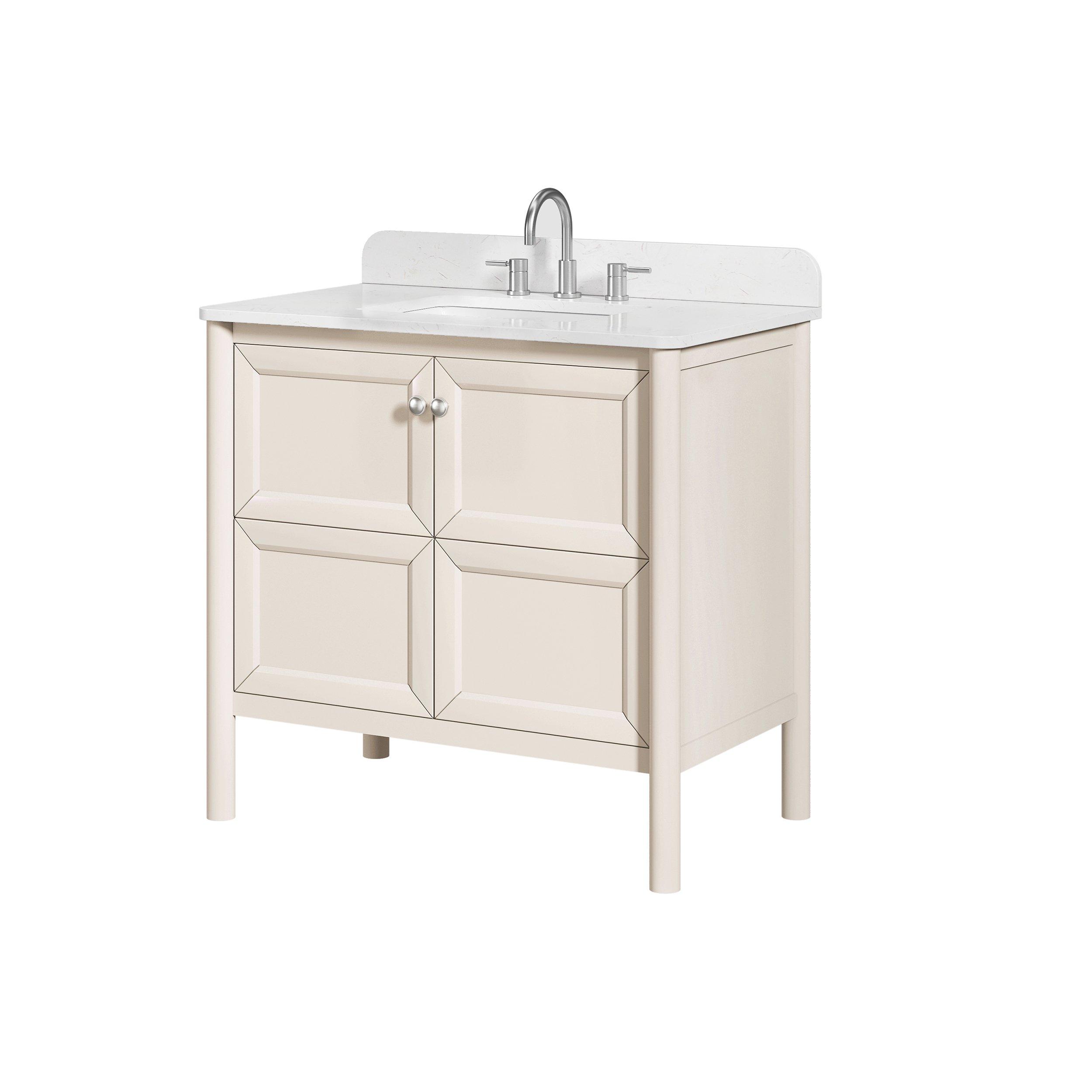 Prismo 37 in. Beige Vanity with White Carrara Marble Engineered Top