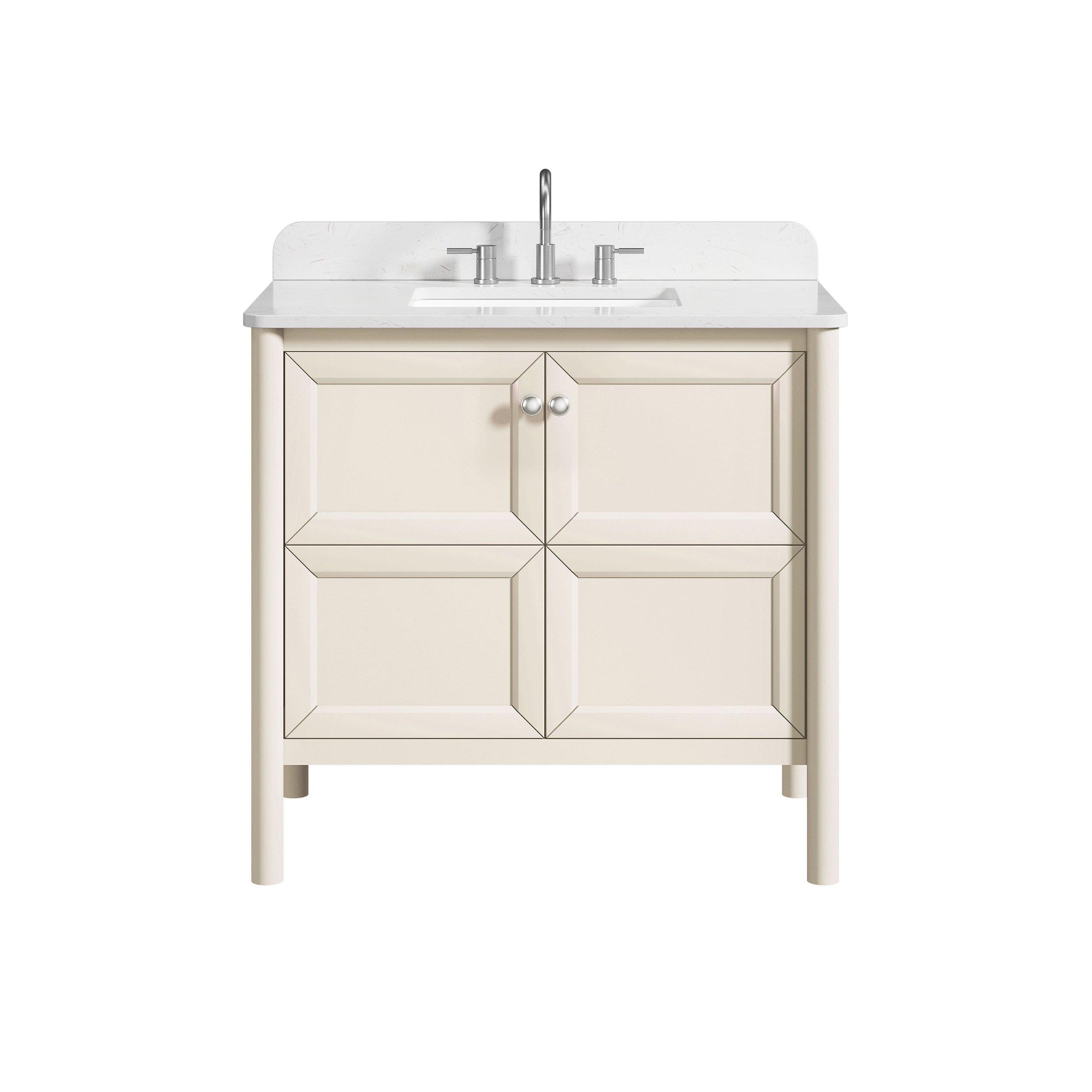 Prismo 37 in. Beige Vanity with White Carrara Marble Engineered Top